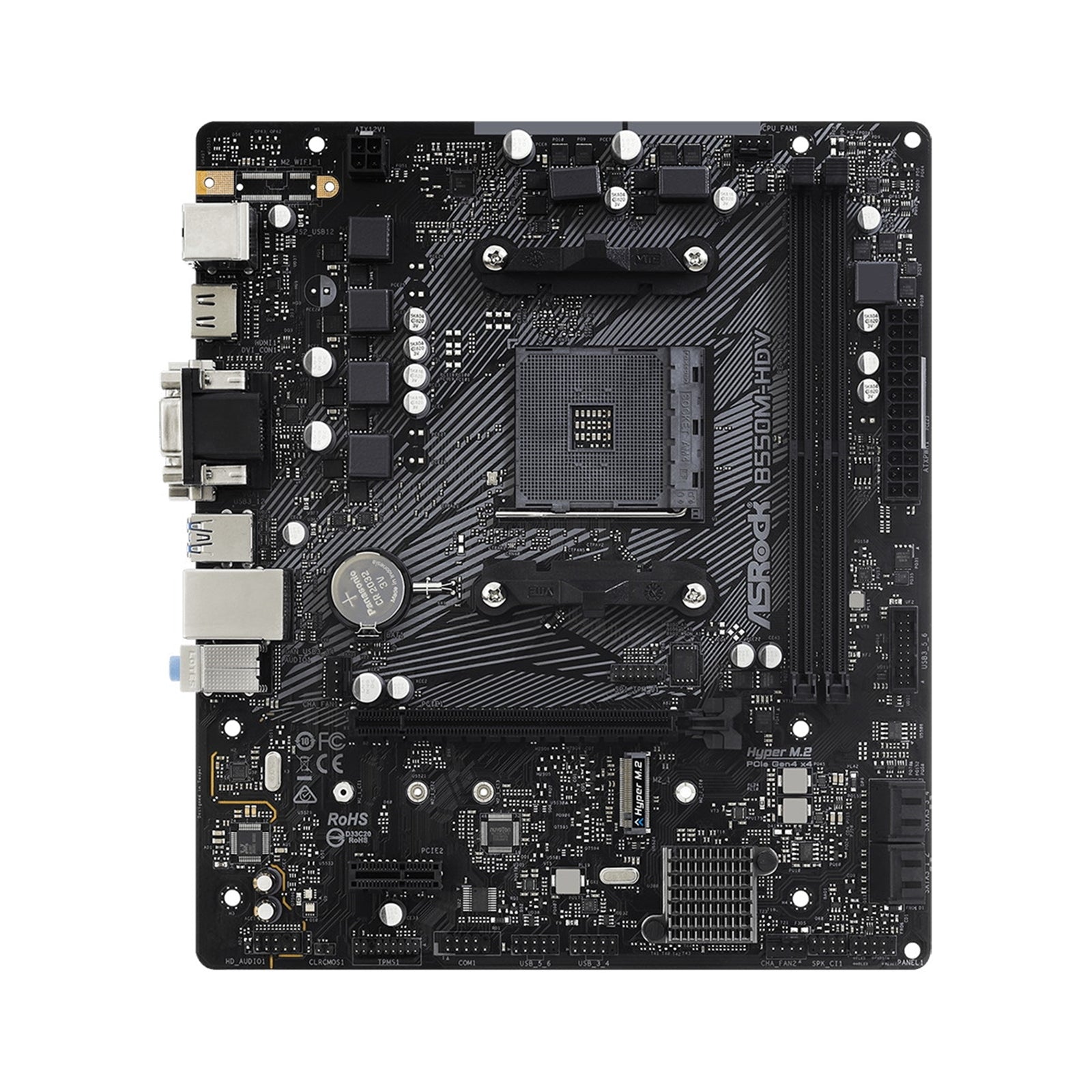 ASRock B550M-HDV AMD AM4 Socket Motherboard, Micro-ATX, 2x DDR4 Slots, 1x M.2 Socket, GbE LAN, 1x D-Sub / 1x DVI-D / 1x HDMI Port