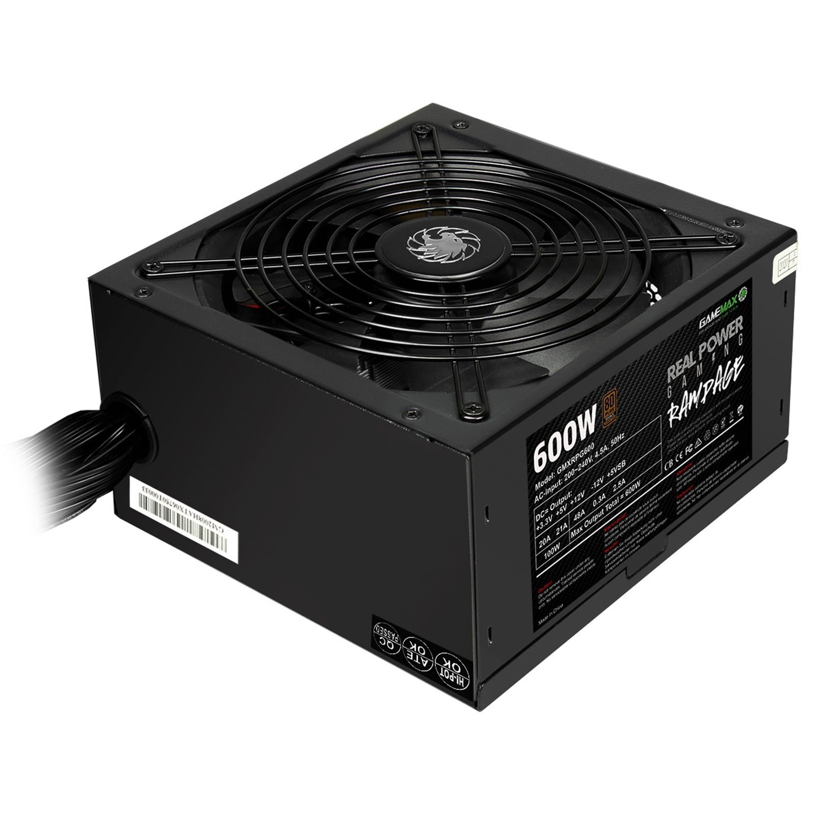 GAMEMAX RPG Rampage 600W PSU, 140mm Ultra Silent Fan, 80 PLUS Bronze, Non Modular, Flat Black Cables, Japanese TK Main Capacitor Fitted