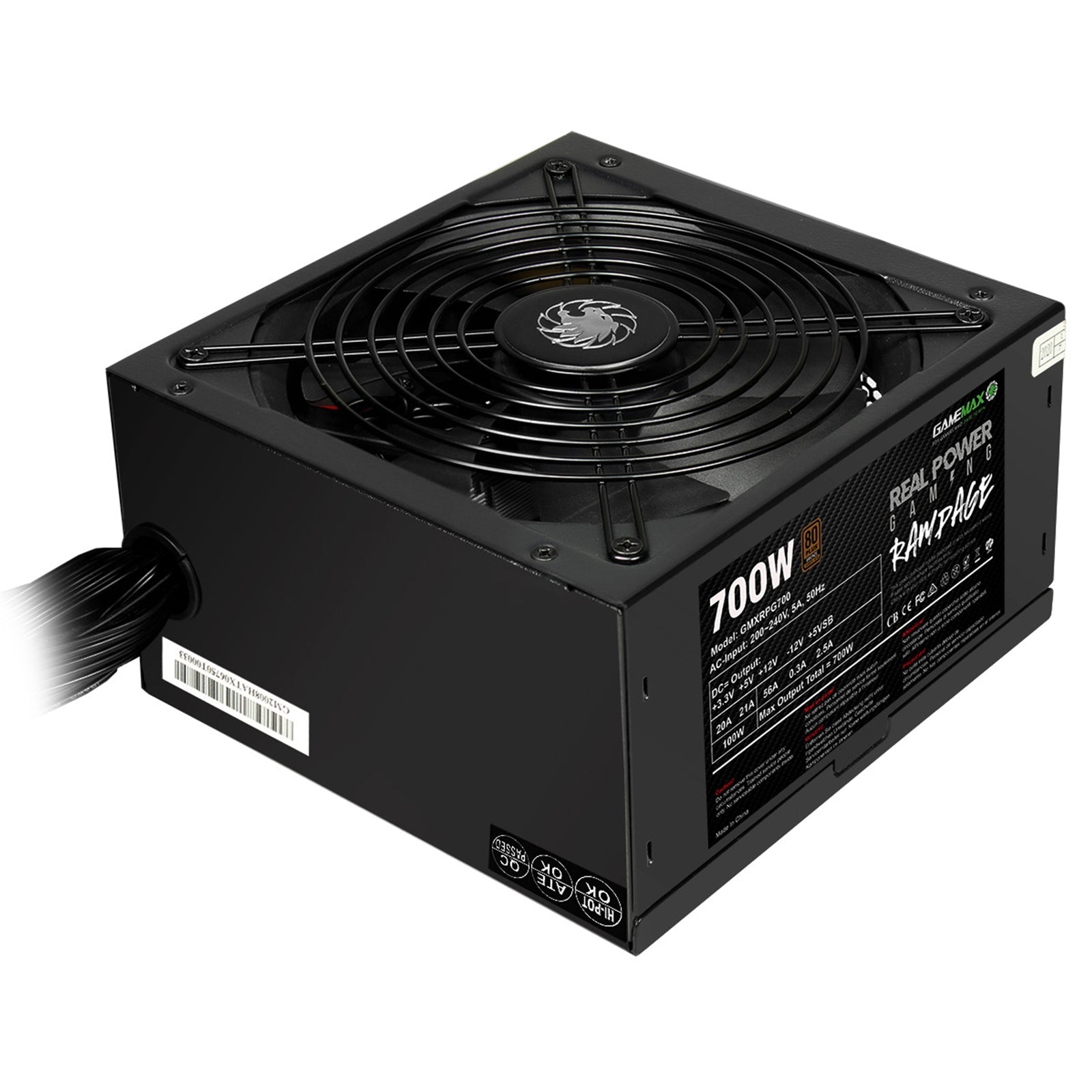 GAMEMAX RPG Rampage 700W PSU, 140mm Ultra Silent Fan, 80 PLUS Bronze, Non Modular, Flat Black Cables, Japanese TK Main Capacitor Fitted