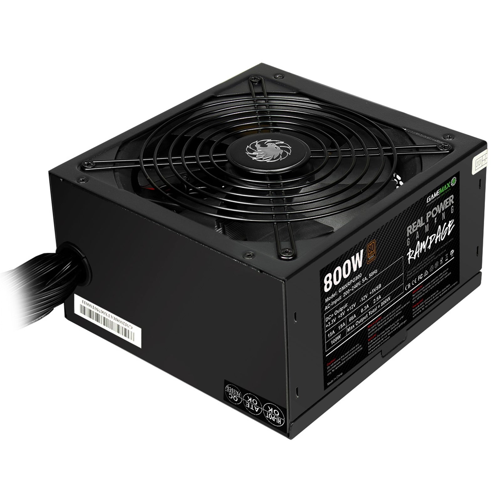 GAMEMAX RPG Rampage 800W PSU, 140mm Ultra Silent Fan, 80 PLUS Bronze, Non Modular, Flat Black Cables, Japanese TK Main Capacitor Fitted