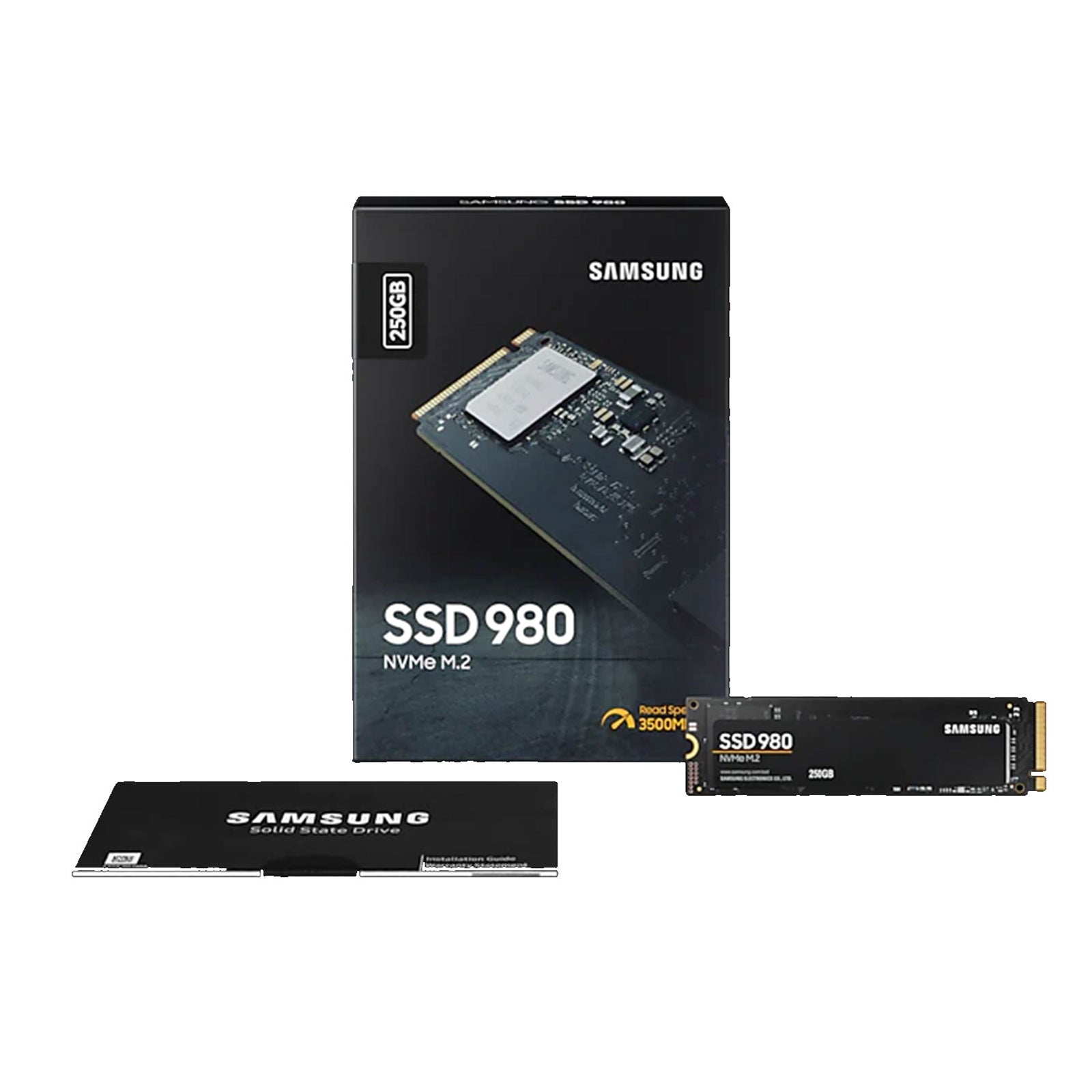 Samsung 980 (MZ-V8V250BW) 250GB NVMe SSD, M.2 Interface, PCIe Gen3, 2280, Read 2900MB/s, Write 1300MB/s, 5 Year Warranty