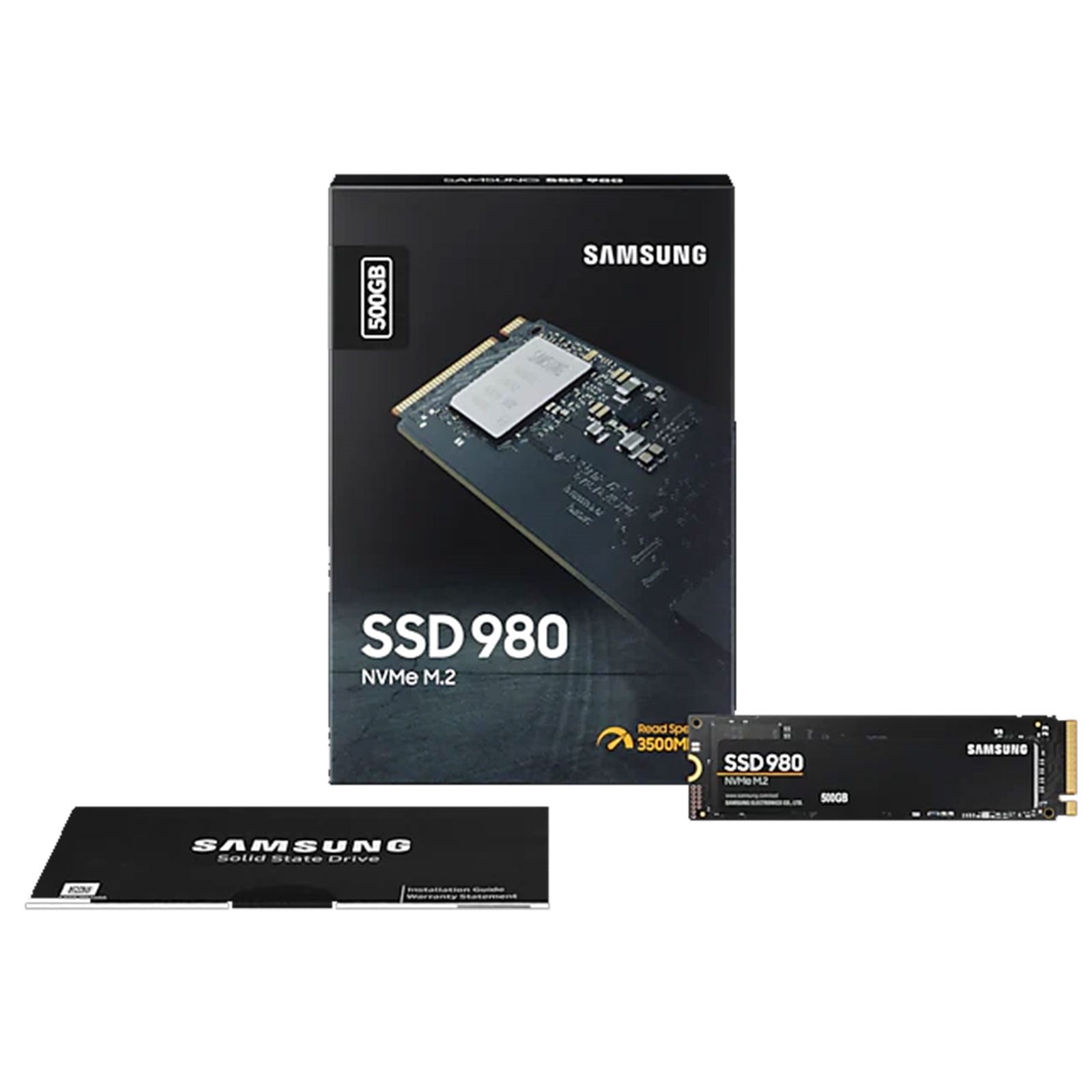 Samsung 980 (MZ-V8V500BW) 500GB NVMe SSD, M.2 Interface, PCIe Gen3, 2280, Read 3100MB/s, Write 2600MB/s, 5 Year Warranty