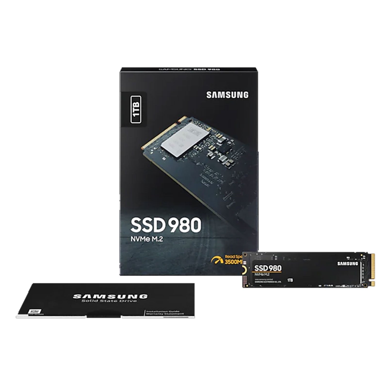 Samsung 980 (MZ-V8V1T0BW) 1TB NVMe SSD, M.2 Interface, PCIe Gen3, 2280, Read 3500MB/s, Write 3000MB/s, 5 Year Warranty
