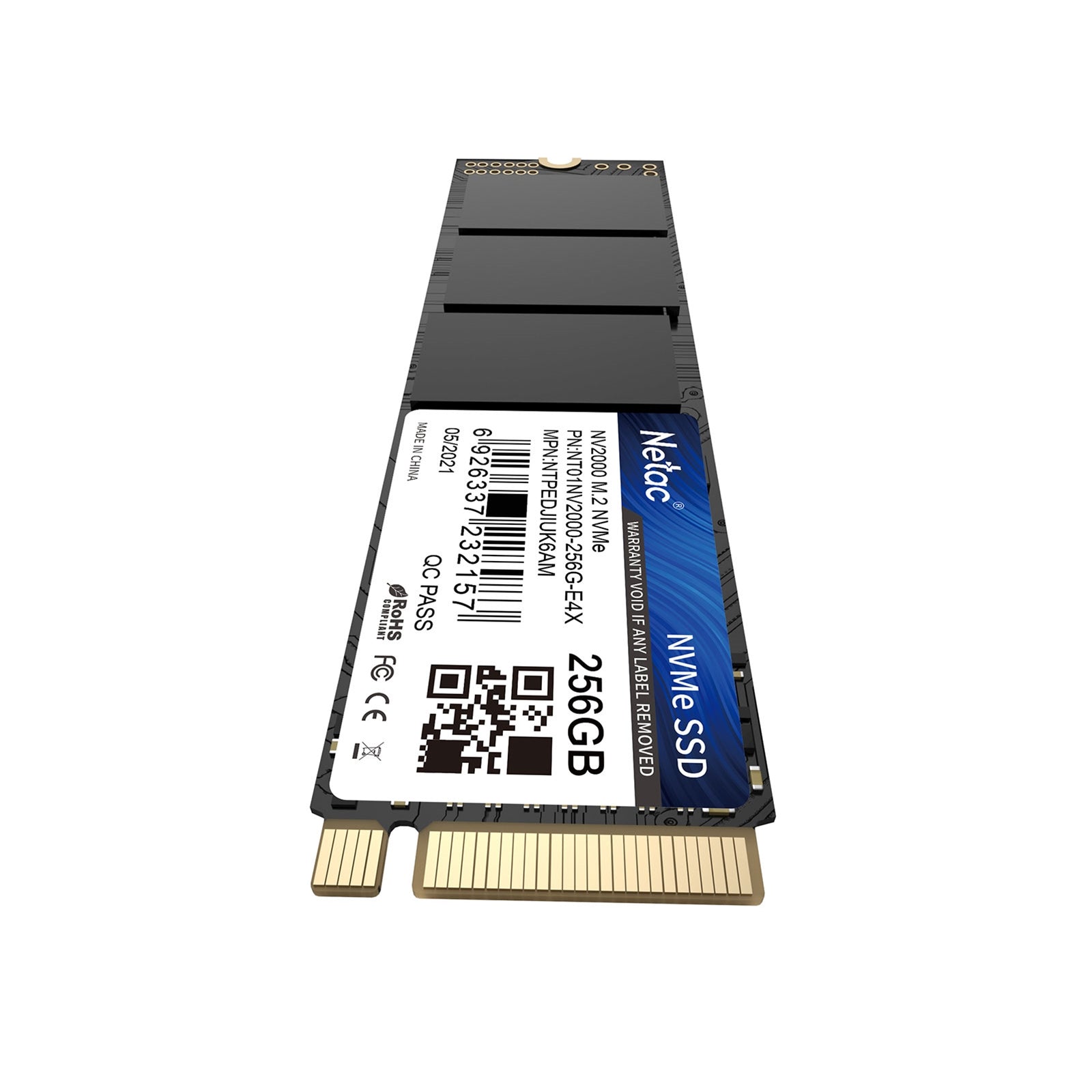 NETAC NV2000 (NT01NV2000-256-E4X) 256GB NVMe SSD, M.2 Interface, PCIe Gen3, 2280 SSD, Read 2500MB/s, Write 1000MB/s, 5 Year Warranty