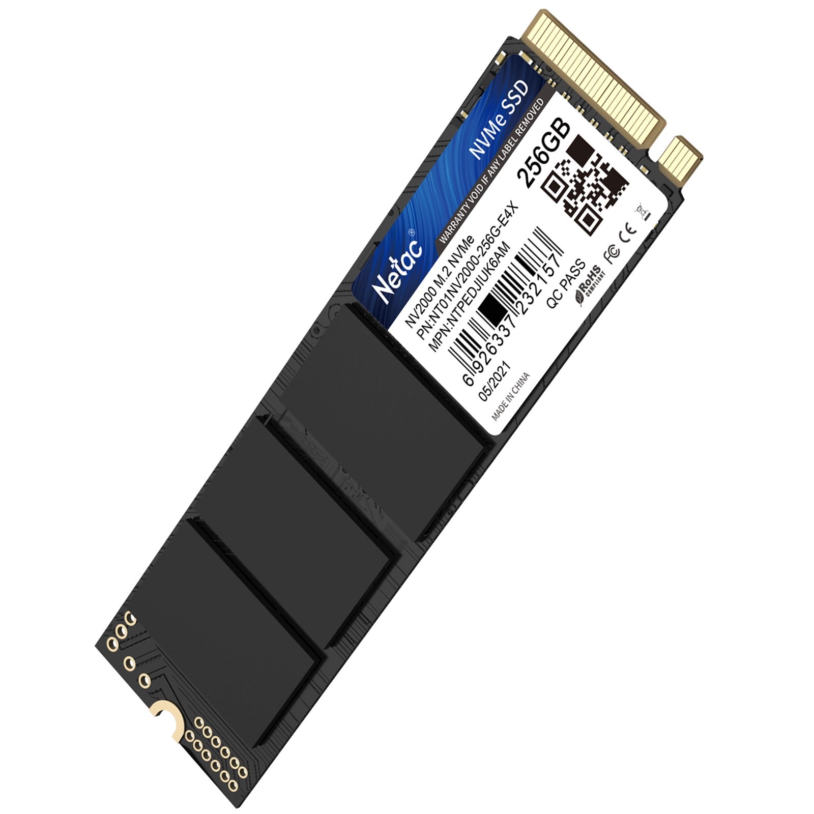 NETAC NV2000 (NT01NV2000-256-E4X) 256GB NVMe SSD, M.2 Interface, PCIe Gen3, 2280 SSD, Read 2500MB/s, Write 1000MB/s, 5 Year Warranty