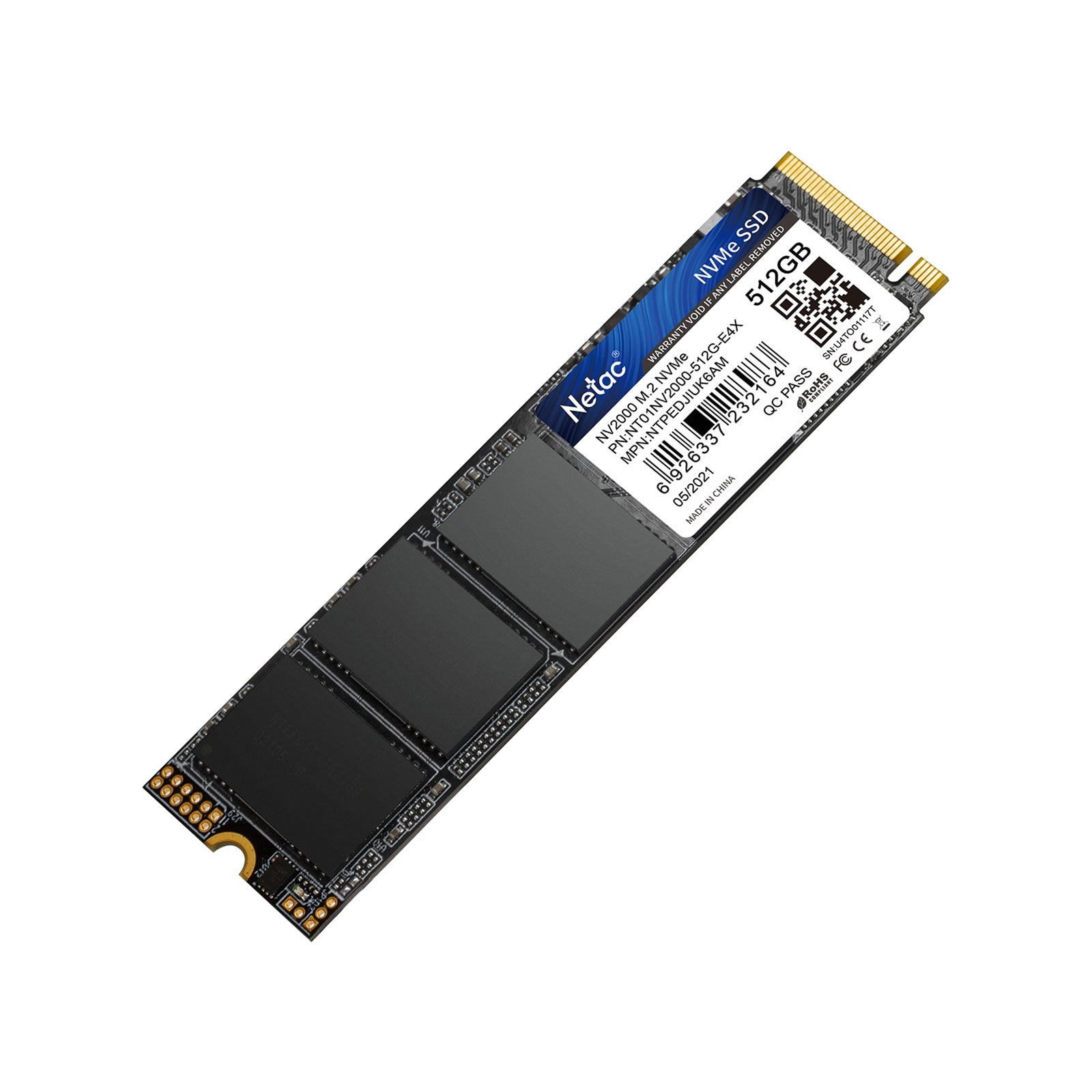 NETAC NV2000 (NT01NV2000-512-E4X) 512GB NVMe SSD, M.2 Interface, PCIe Gen3, 2280, Read 2500MB/s, Write 1900MB/s, 5 Year Warranty