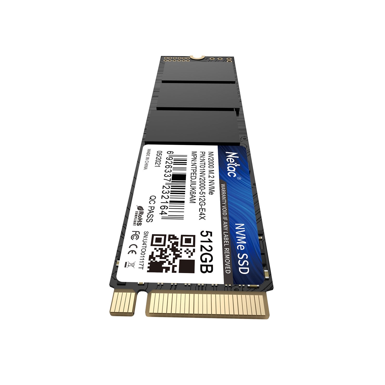 NETAC NV2000 (NT01NV2000-512-E4X) 512GB NVMe SSD, M.2 Interface, PCIe Gen3, 2280, Read 2500MB/s, Write 1900MB/s, 5 Year Warranty