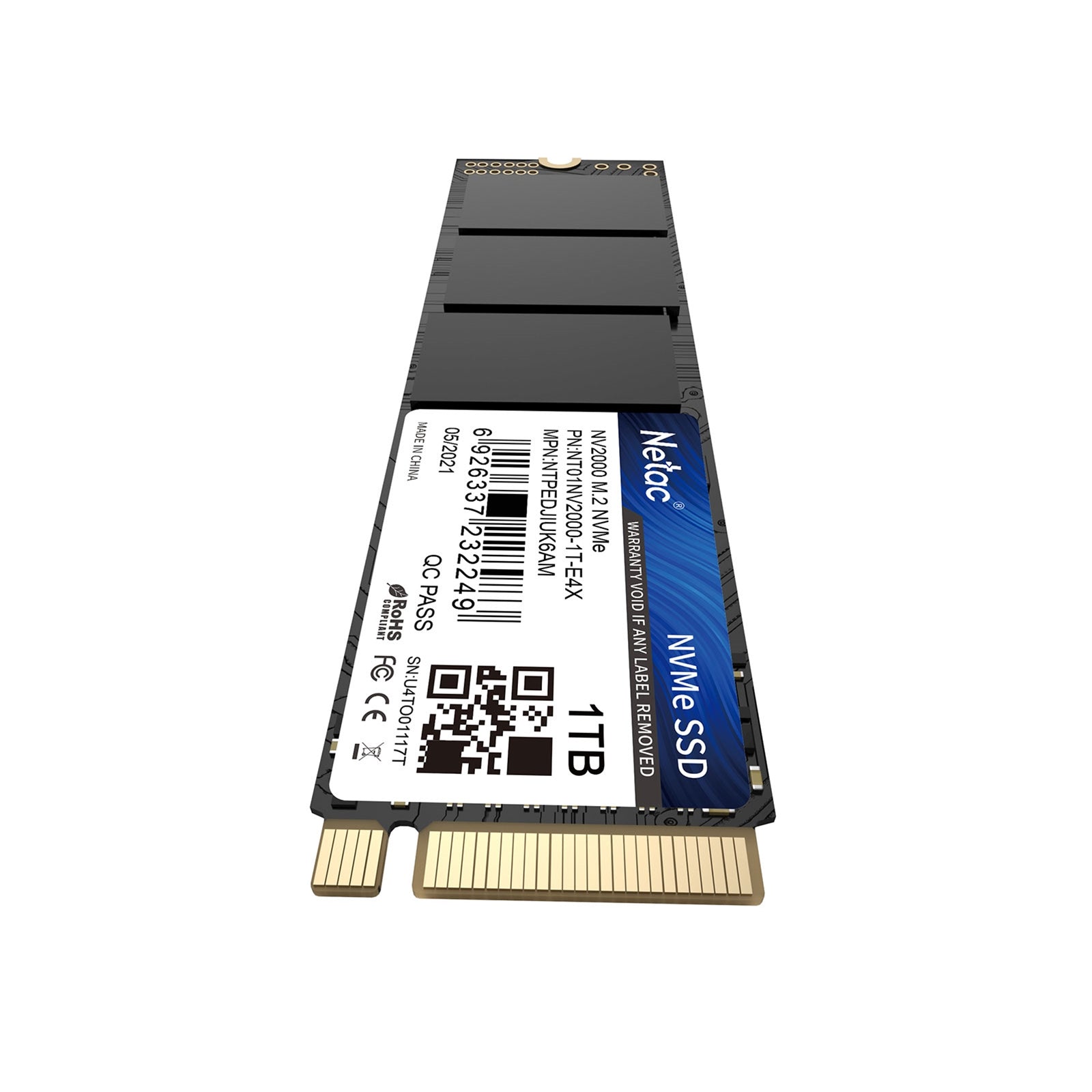 NETAC NV2000 (NT01NV2000-1T0-E4X) 1TB NVMe SSD, M.2 Interface, PCIe Gen3, 2280, Read 2500MB/s, Write 2100MB/s, 5 Year Warranty