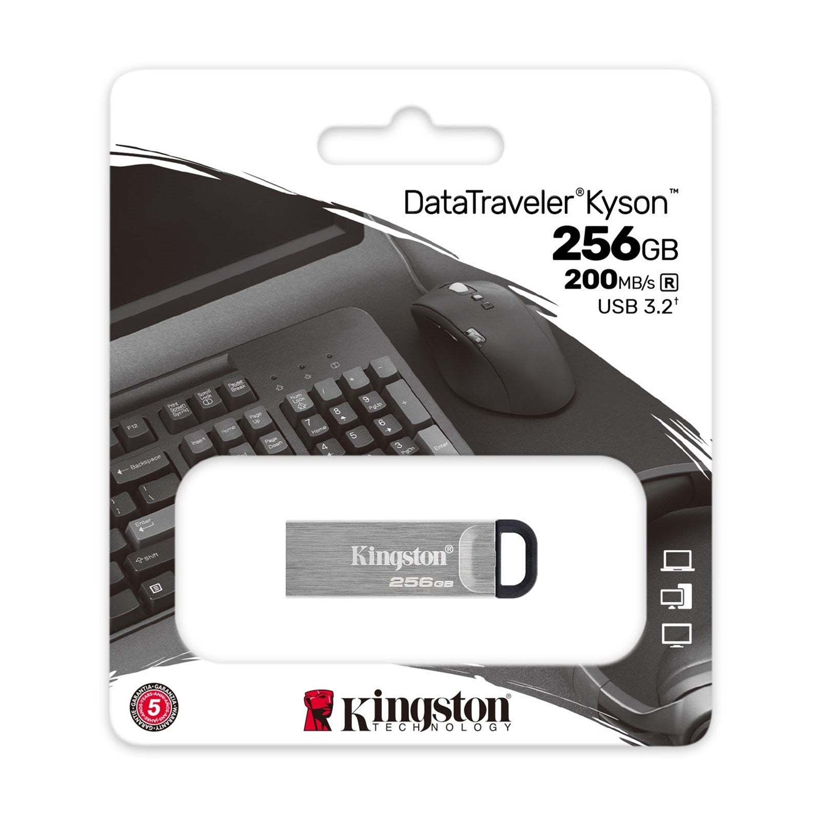 Kingston 256GB DataTraveler Kyson USB 3.2 Gen1 Memory Pen, Metal Capless Design, R/W 200/60 MB/s