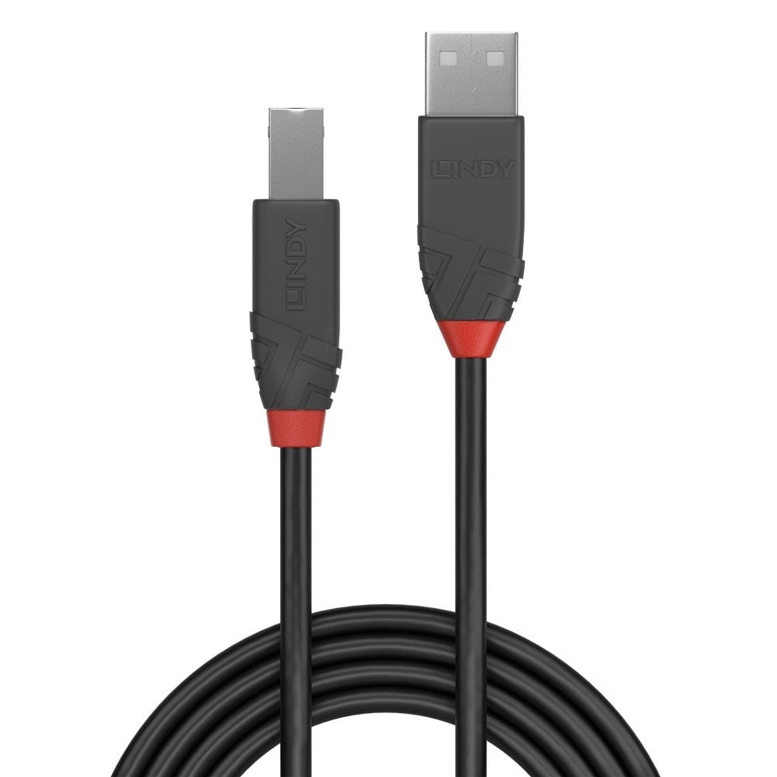 LINDY 36674 Anthra Line USB Cable, USB 2.0 Type-A (M) to USB 2.0 Type-B (M), 3m, Black & Red, Supports Data Transfer Speeds up to 480Mbps, Robust PVC Housing, Nickel Connectors & Gold Plated Contacts, Retail Polybag Packaging