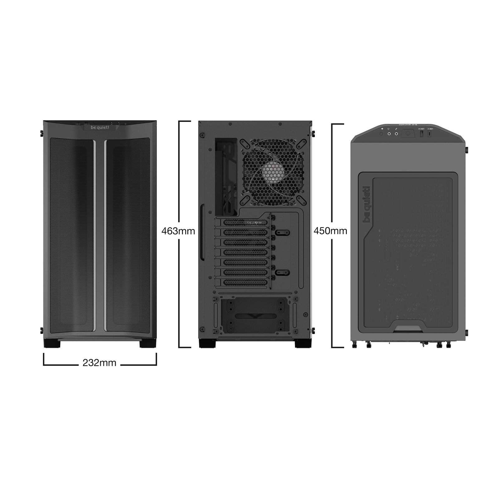 Be Quiet! Pure Base 500DX Gaming Case w/ Glass Window, ATX, 3 x Pure Wings 2 Fans, ARGB Front Lighting, USB-C, Black