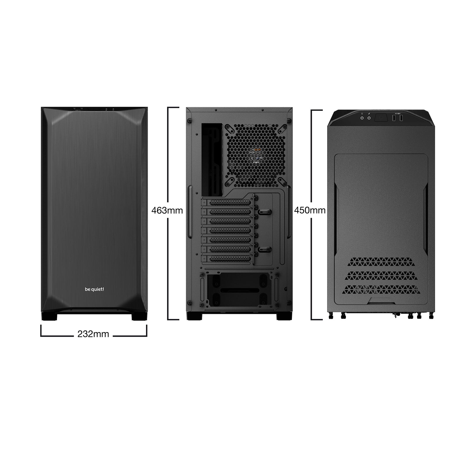 be quiet! Pure Base 500 Case, Black, Mid Tower, 2 x USB 3.2 Gen 1 Type-A, 2 x Pure Wings 2 140mm Black PWM Fans Included, Exchangeable Top Cover for Silent or High Performance, Insulation Mats on Front, Sides & Top