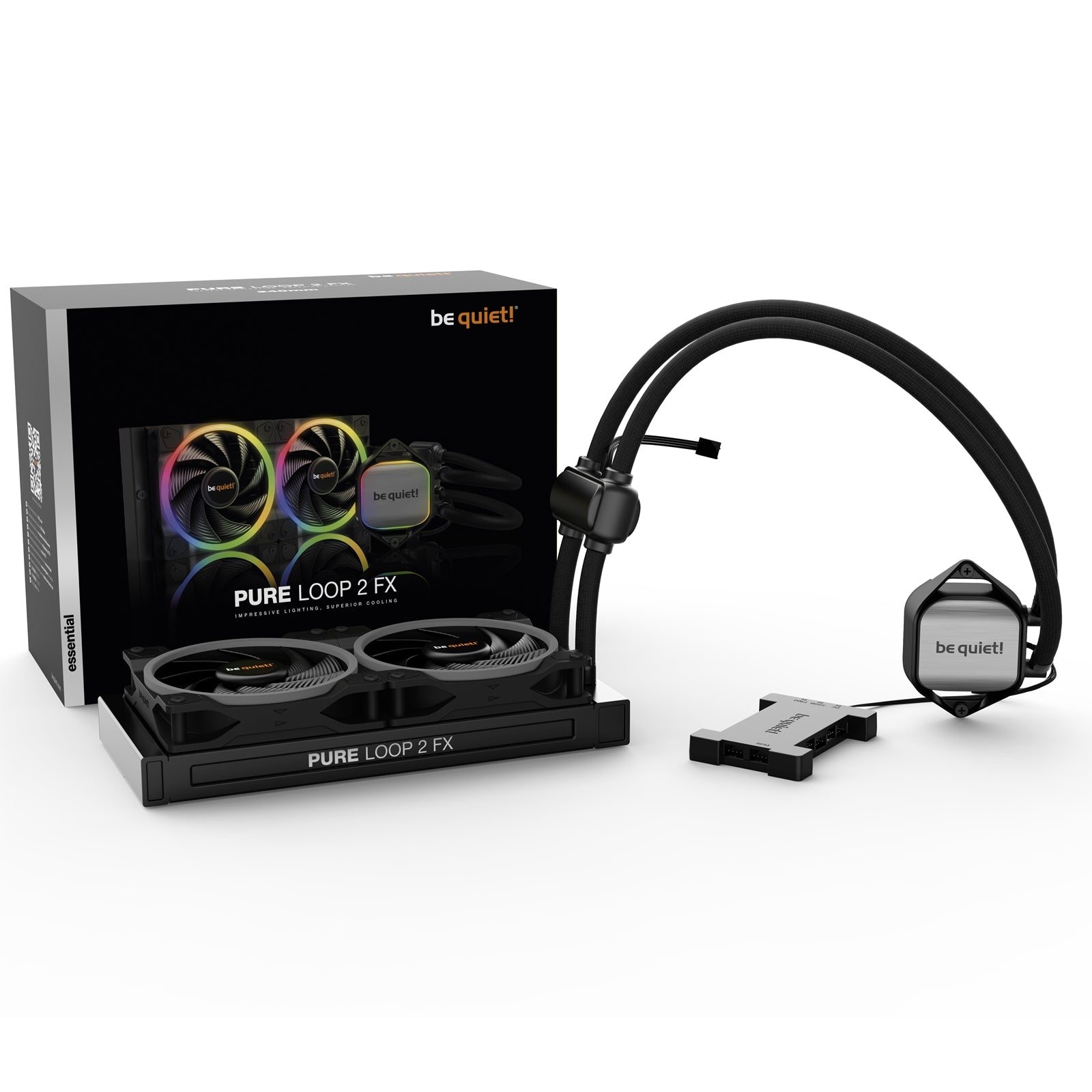 be quiet! Pure Loop 2 FX AiO Liquid CPU Cooler, Universal Socket, 240mm Radiator, 2 x Light Wings 120mm PWM High Speed 2500RPM Addressable RGB Cooling Fan, Addressable RGB LED Pump Head, ARGB PWM Hub Included