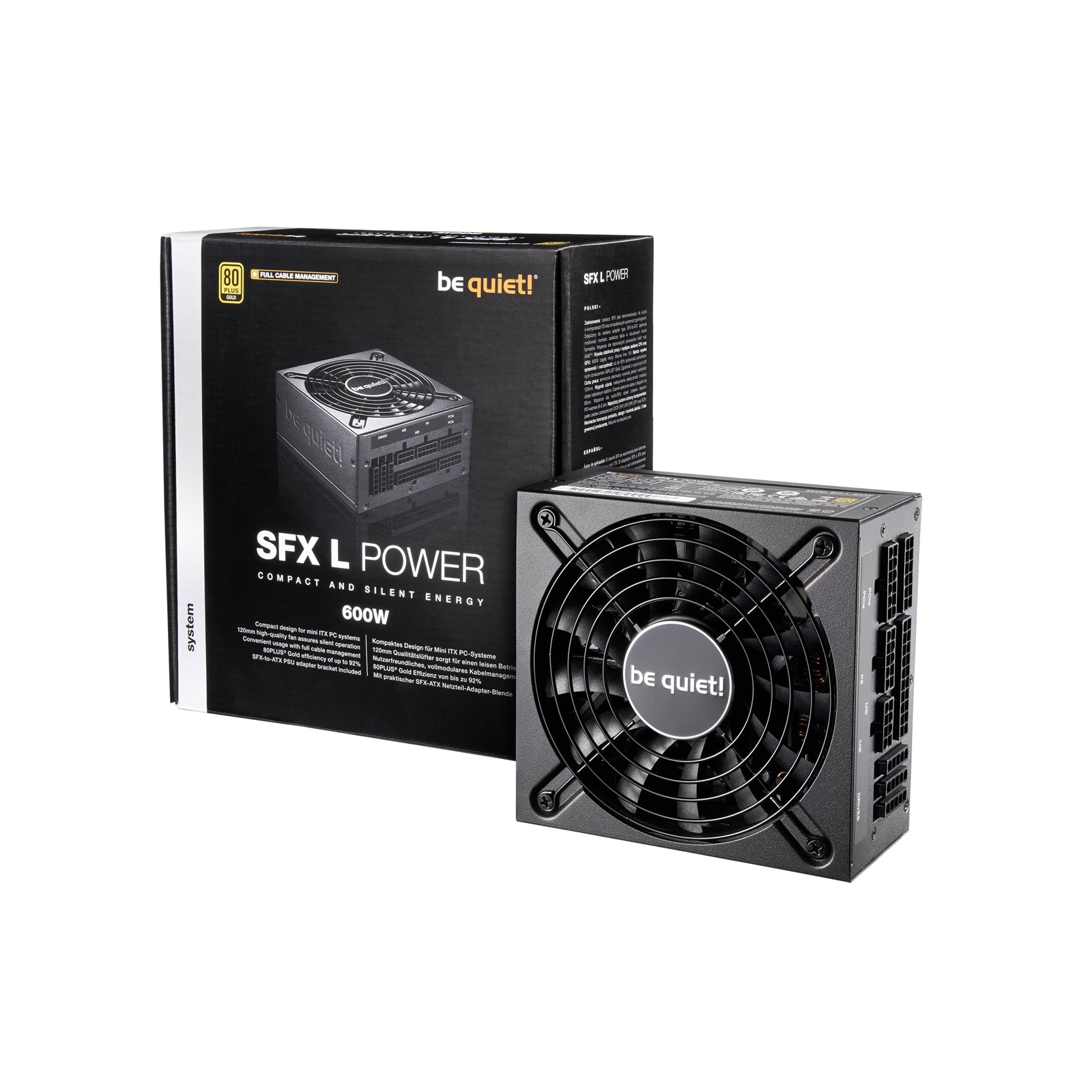 be quiet! SFX L Power 600W PSU, 80 PLUS Gold, SFX-to-ATX Adapter, Temperature Controlled 120mm Fan, 3 Year Warranty