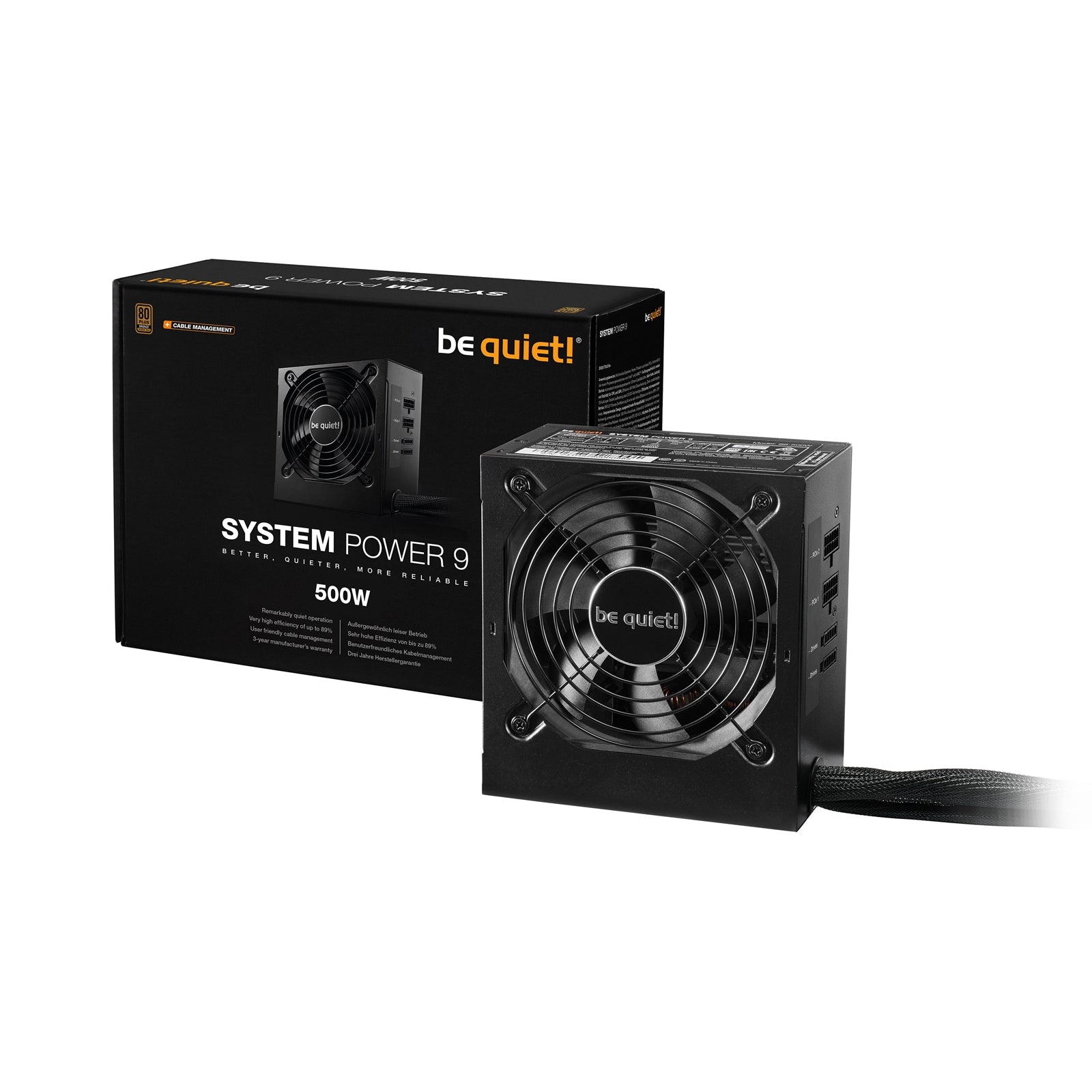 Be Quiet! 500W System Power 9 CM PSU, Semi-Modular, Sleeve Bearing, 80+ Bronze, Dual 12V, Cont. Power