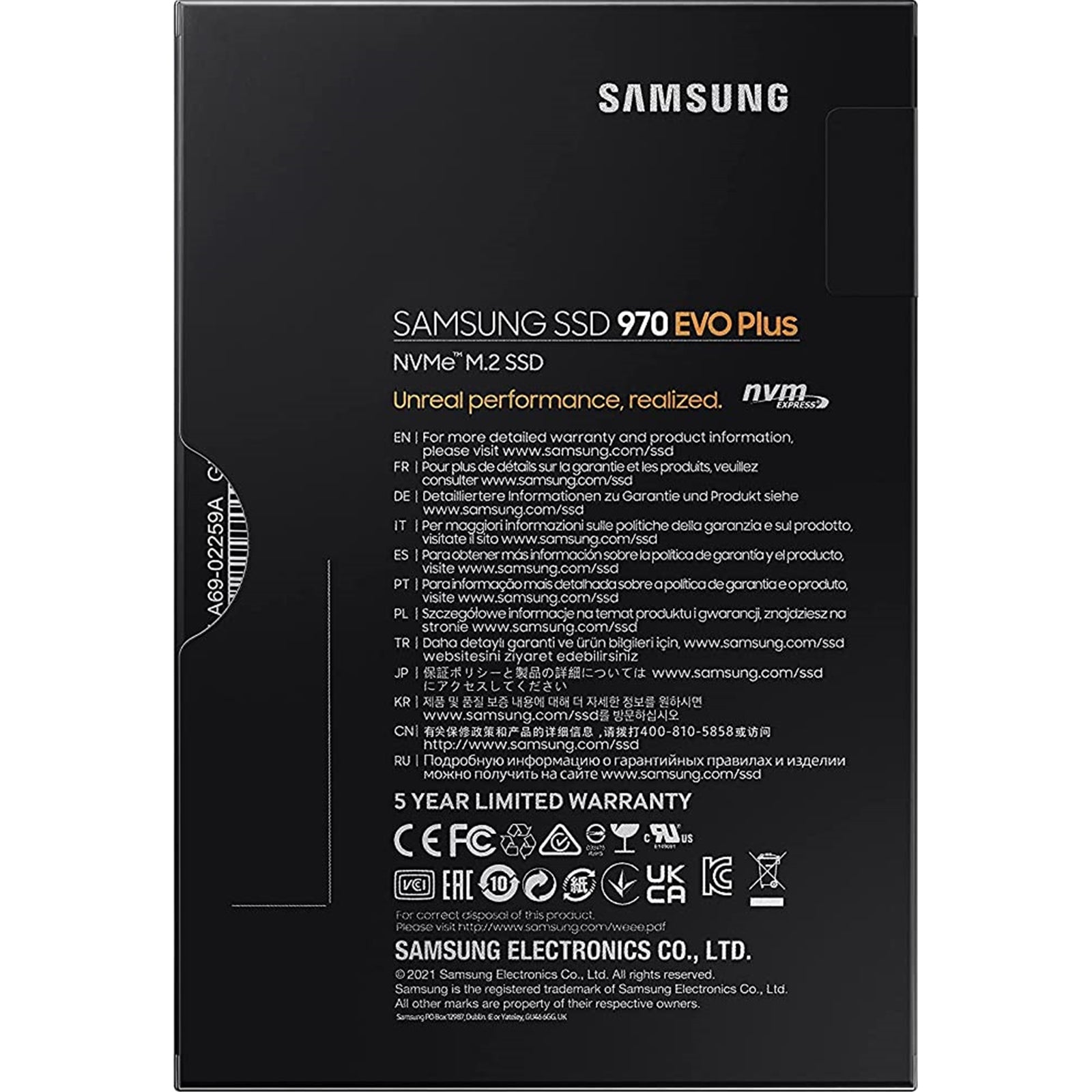 Samsung 970 EVO PLUS 2TB NVMe SSD, M.2 Interface, PCIe Gen3, 2280, Read 3500MB/s, Write 3300MB/s, 3 Year Warranty
