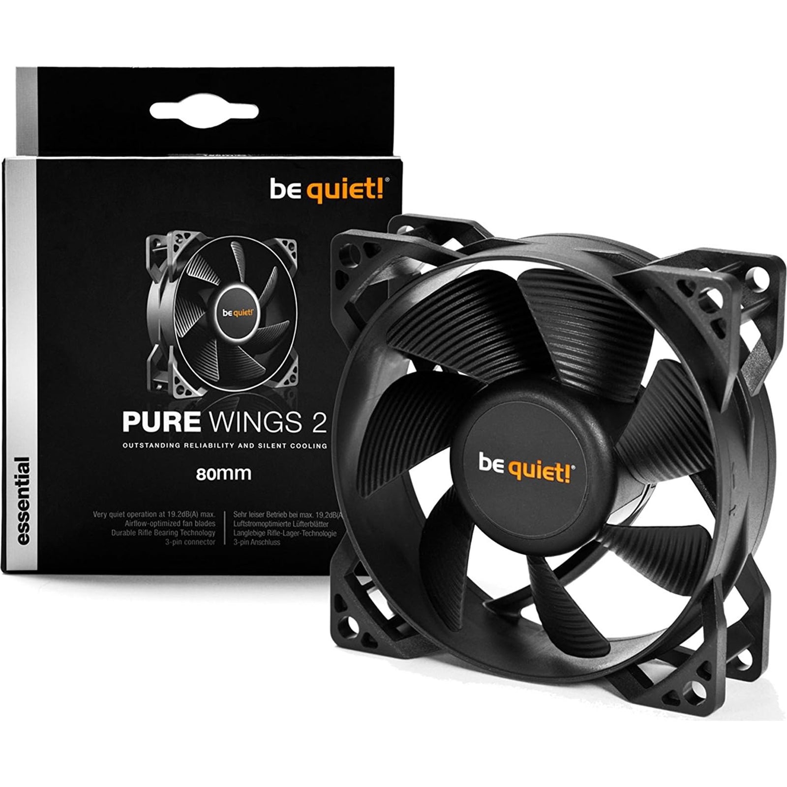 Be Quiet! BL044 Pure Wings 2 80mm Case Fan, Rifle Bearing, Black, Ultra Quiet, 1900 RPM