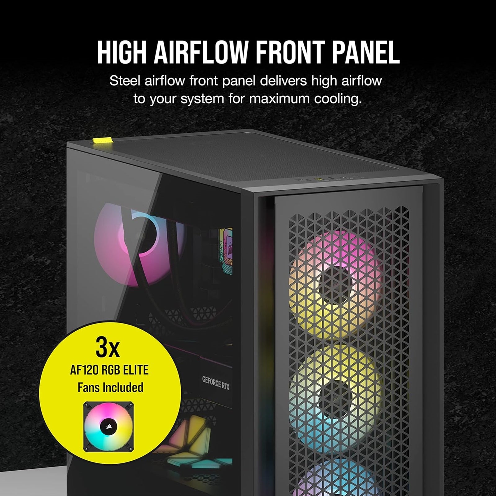 Corsair iCUE 4000D RGB Airflow Gaming Case w/ Glass Window, E-ATX, 3x AF120 RGB Fans, High-Airflow Front, USB-C, RGB Controller, Black