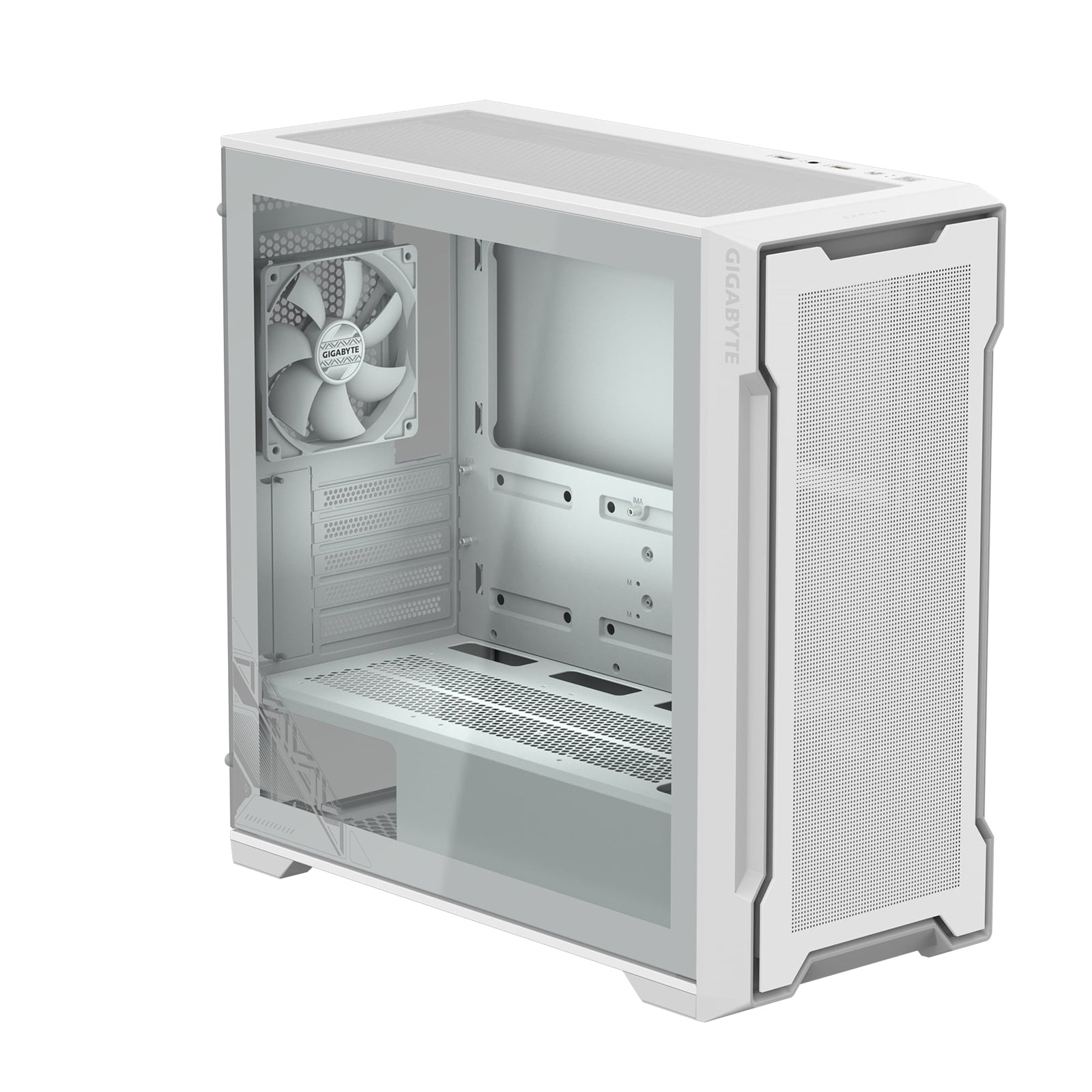 Gigabyte C102 GLASS ICE Mid-Tower Case, White, Tempered Glass Side Panel, USB 3.0 x2, 360mm Liquid Cooling Support, Pre-installed 120mm Fans, RGB Lighting Support, Magnetic Front Panel, PSU Shroud