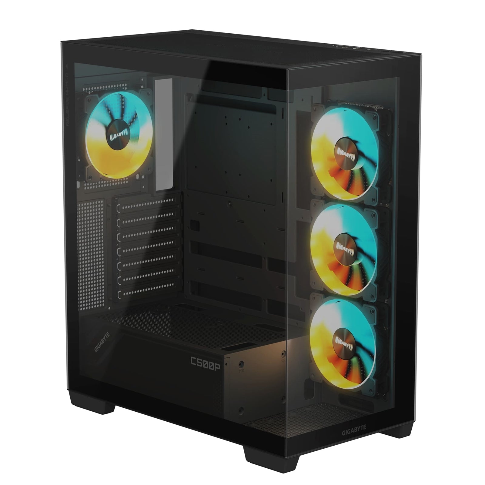 Gigabyte C500 Panoramic Stealth RGB Gaming PC Case, Tempered Glass, Optimized Airflow, ATX/Micro-ATX, Support for Liquid Cooling, Stealth Motherboard Compatible