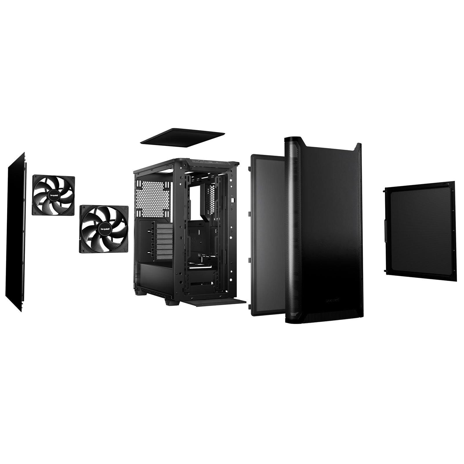 be quiet! Pure Base 501 Case, Black, Mid Tower, 2 x USB Type-A, 1 x USB Type-C, 2 x Pure Wings 2 140mm Black PWM Fans Included, Exchangeable Top Cover for Silent or High Performance, Insulation Mats on Front, Sides & Top