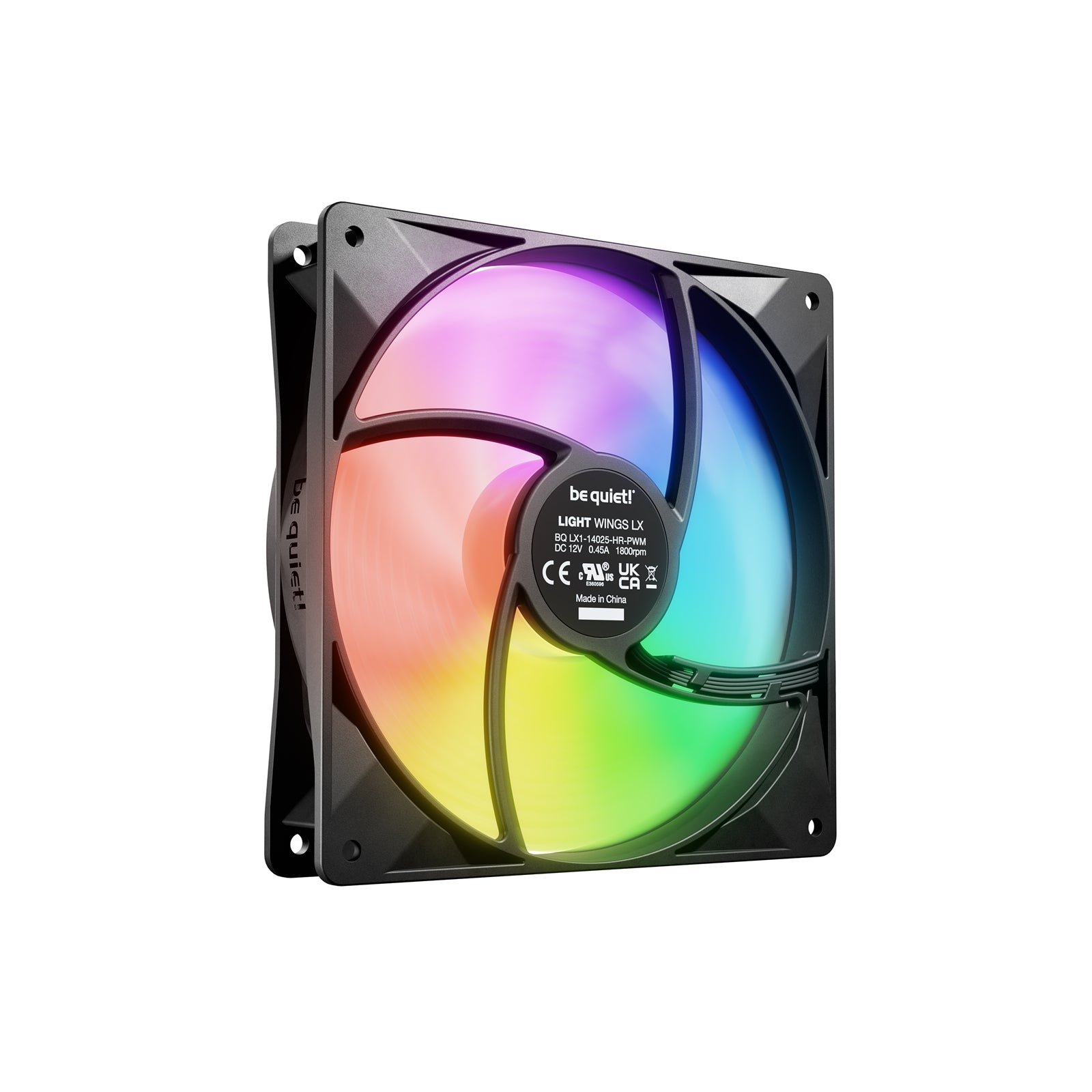 Be Quiet! (BL130) Light Wings LX 140mm PWM High-Speed ARGB Case Fans (3 Pack), Rifle Bearing, Impeller w/ 16 LEDs, Daisy-Chain, Up to 1800 RPM, Black
