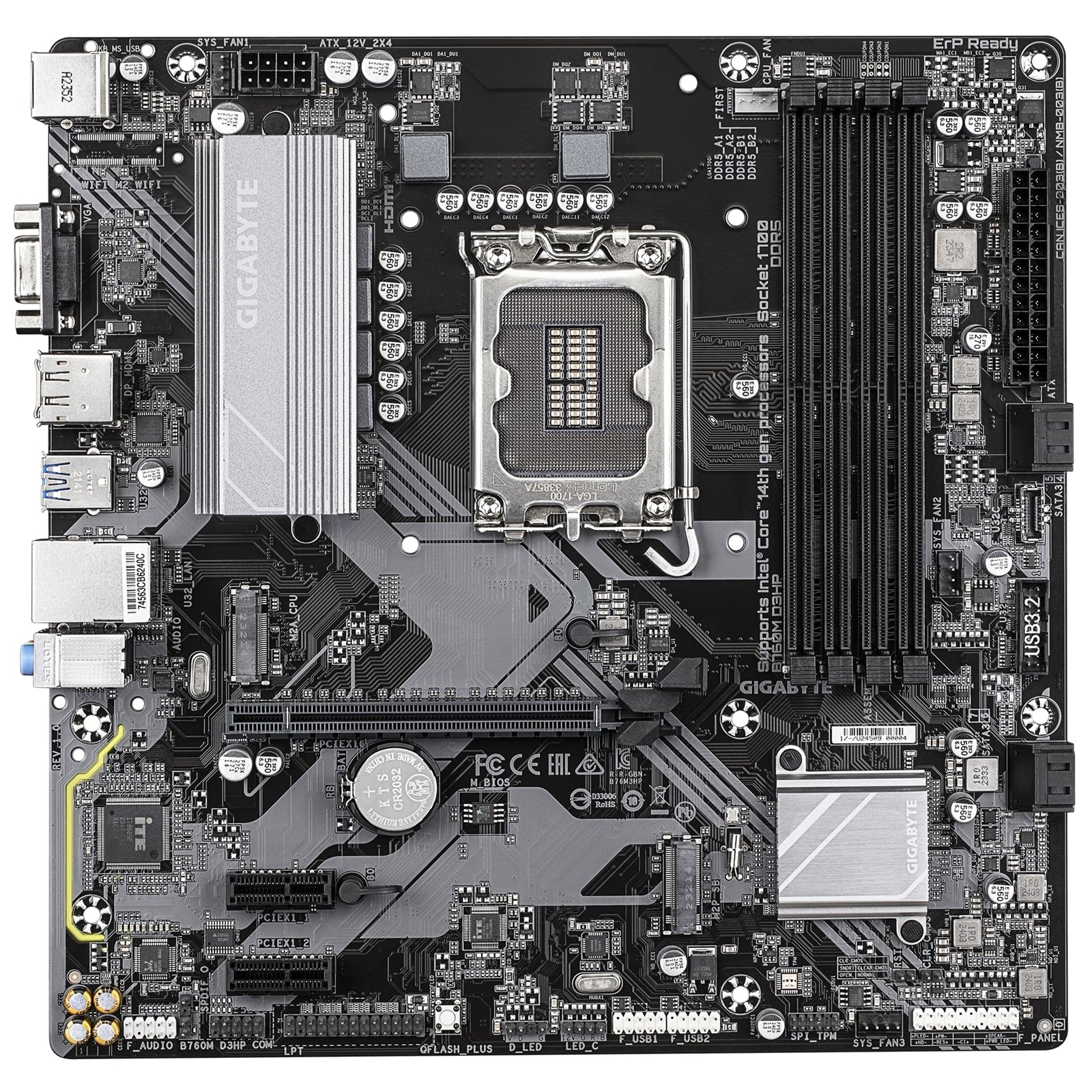Gigabyte B760M D3HP Intel 1700 Socket Motherboard, Micro-ATX, 4x DDR5 Slots, 2x M.2 Sockets, 1x USB-C Port, GbE LAN, 1x D-Sub / 1x DisplayPort / 1x HDMI Port