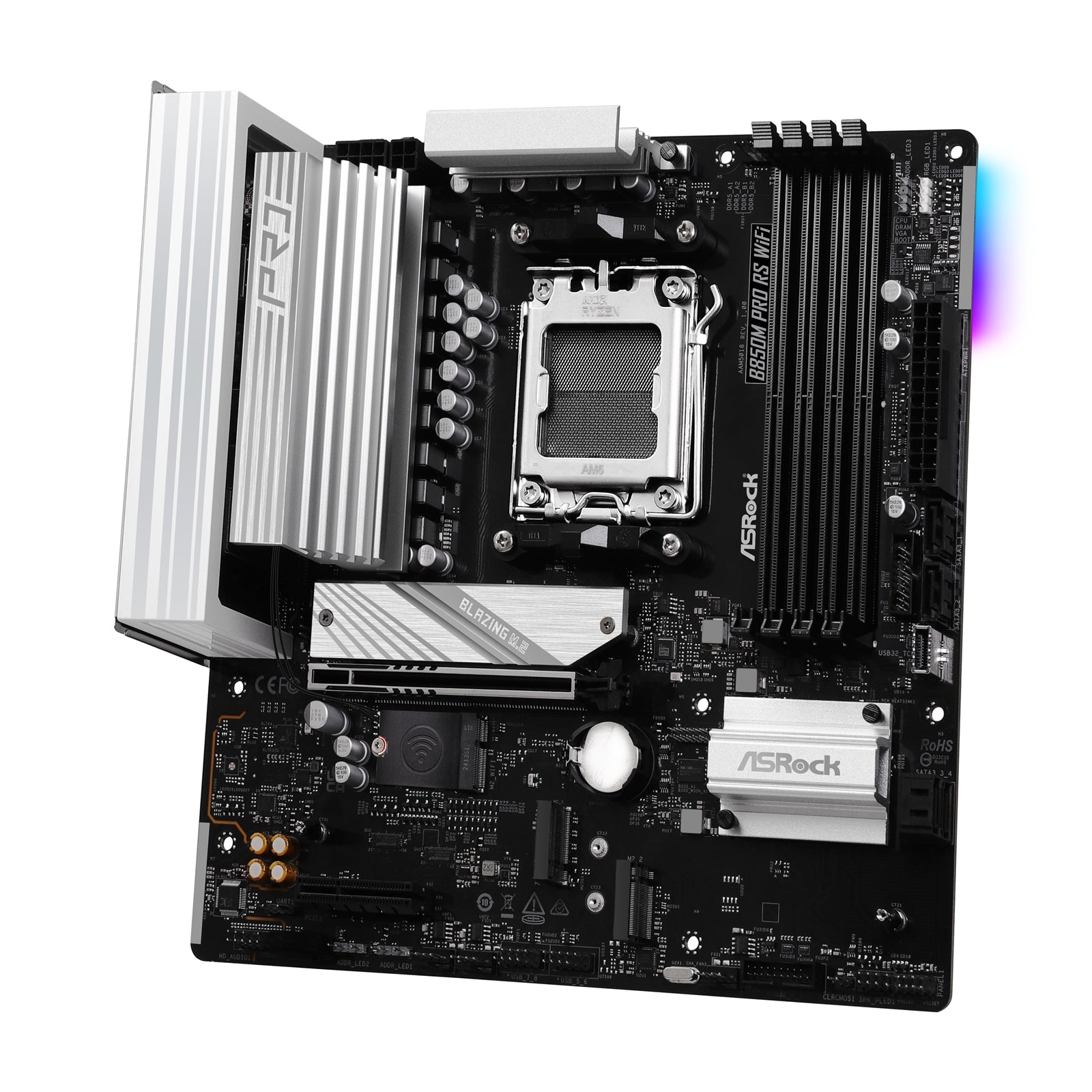 Asrock B850M PRO RS WIFI, AMD B850, AM5, Micro ATX, 4 DDR5, HDMI, DP, Wi-Fi 6E, 2.5G LAN, RGB, 3x M.2