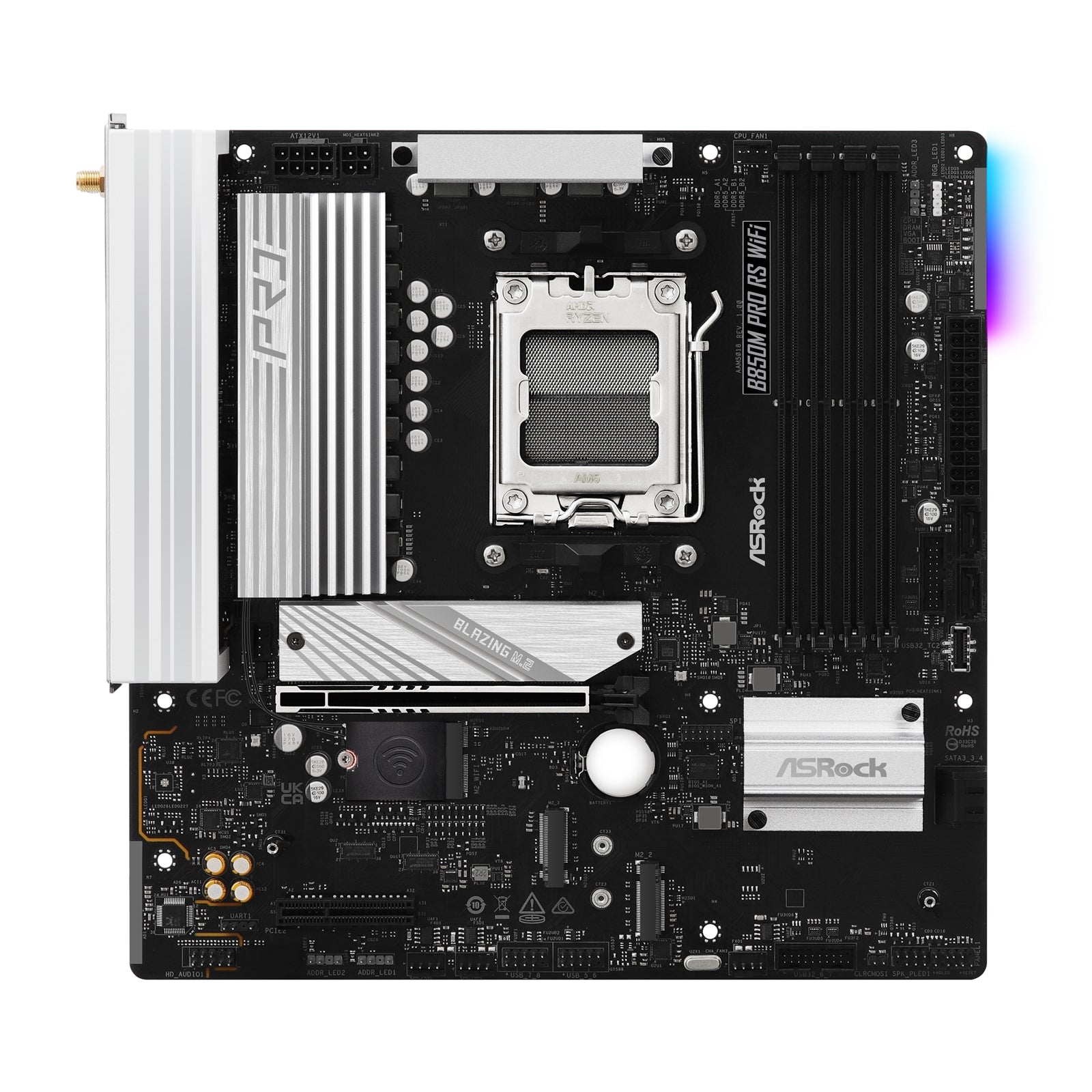 Asrock B850M PRO RS WIFI, AMD B850, AM5, Micro ATX, 4 DDR5, HDMI, DP, Wi-Fi 6E, 2.5G LAN, RGB, 3x M.2