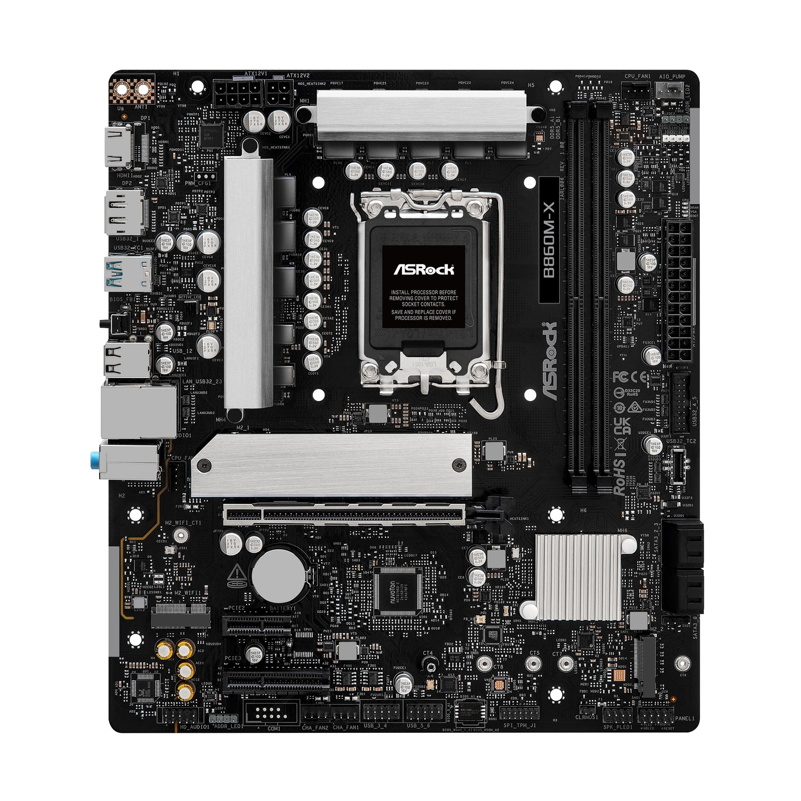 Asrock B860M-X, Intel B860, 1851, Micro ATX, 2 DDR5, HDMI, DP, 2.5G LAN, 2x M.2