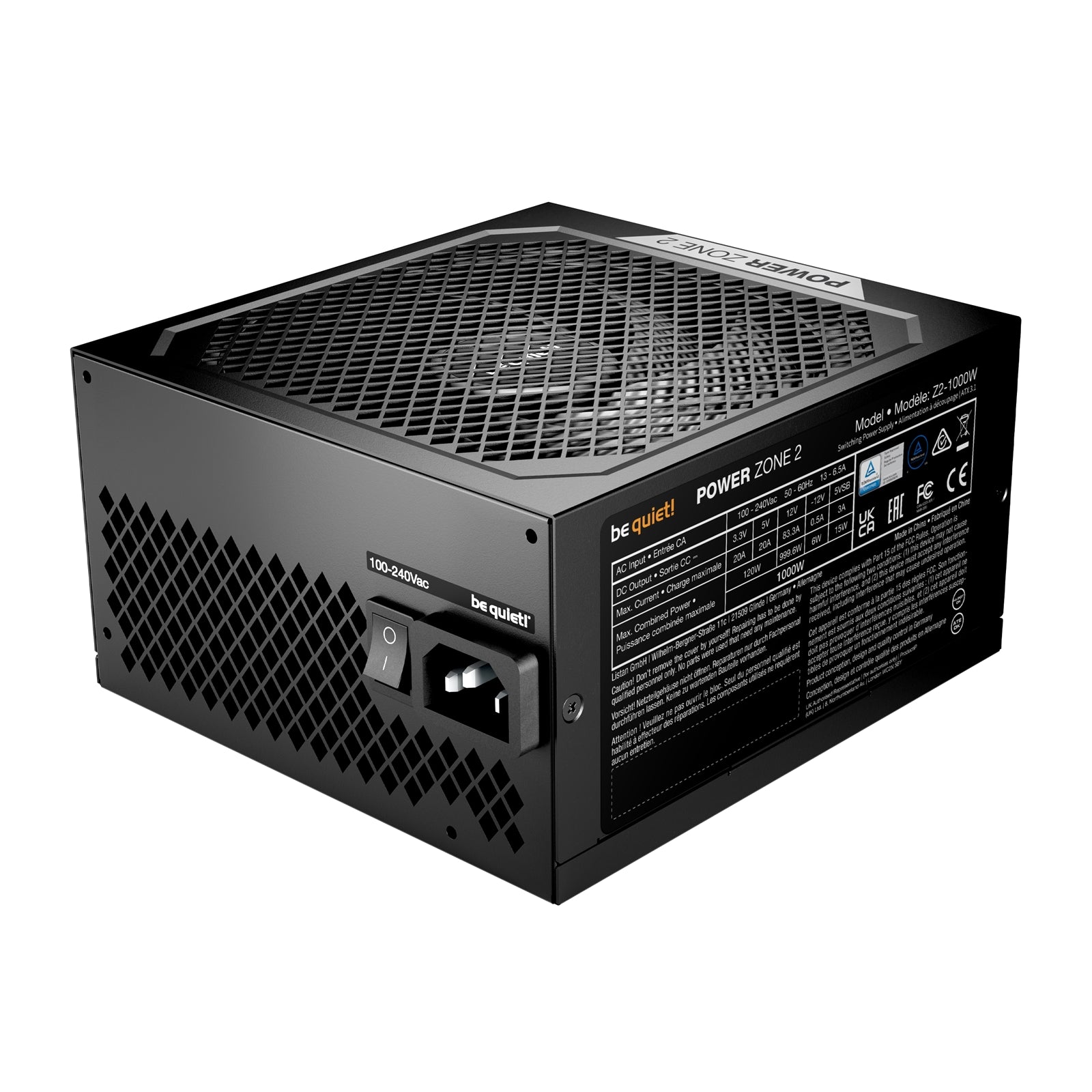 be quiet! Power Zone 2 1000W PSU - 80 PLUS Platinum, Semi-Passive Cooling, Pure Wings 3 Fan, PCIe 5.1/ATX 3.1 Compatibility, 10-Year Warranty