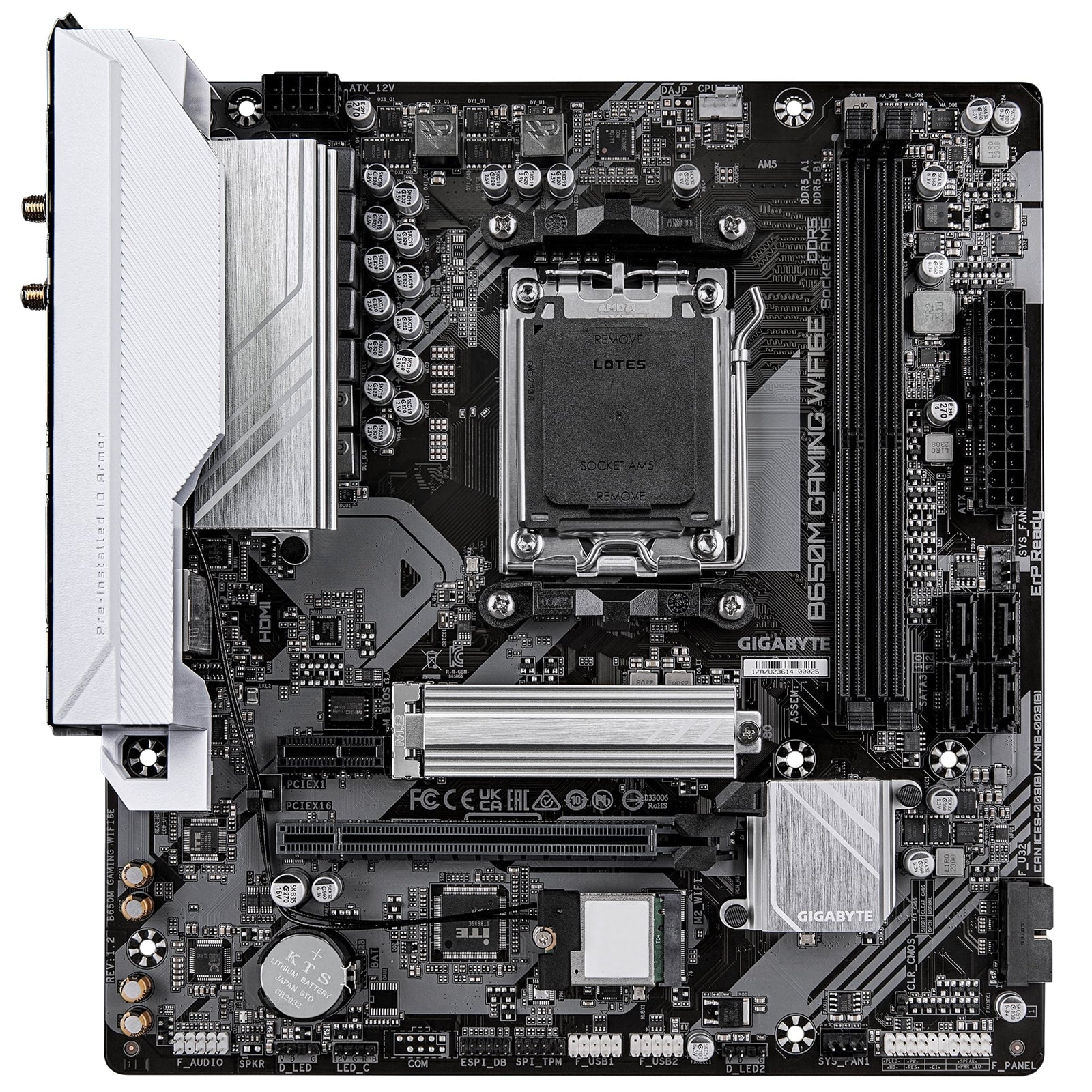 Gigabyte B650M GAMING WIFI6E (rev. 1.2) AMD AM5 Socket Motherboard, 2 x DDR5 DIMM Slots, 1 x M.2 Sockets, 2.5GbE LAN, 2.5GbE LAN ,  1 x D-Sub Post / 1x HDMI Port