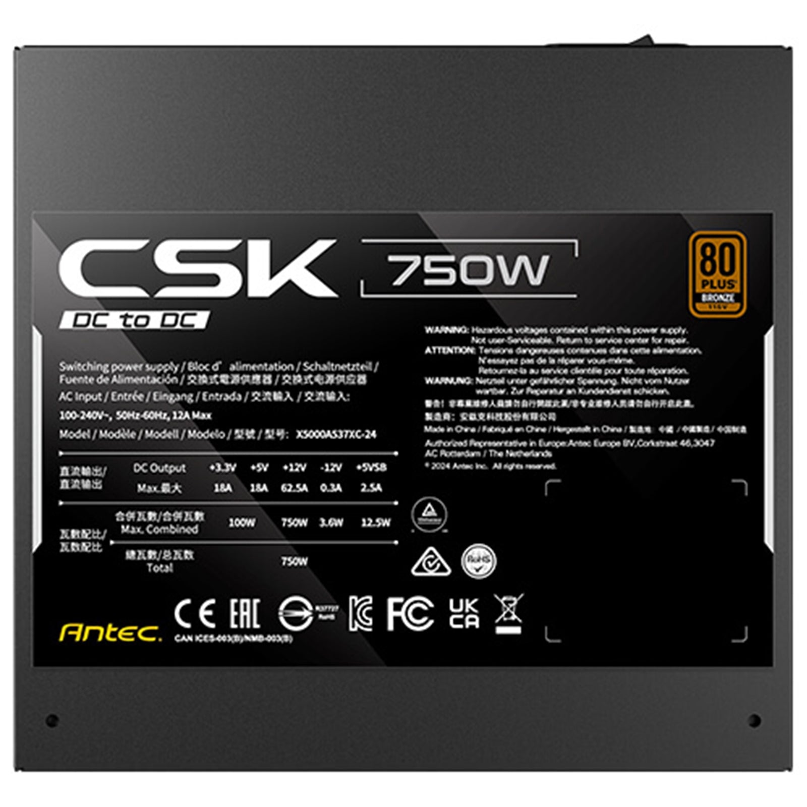 Antec CSK DC 750W PSU, 80+ Bronze, Fully Wired, Antec's 5-year warranty