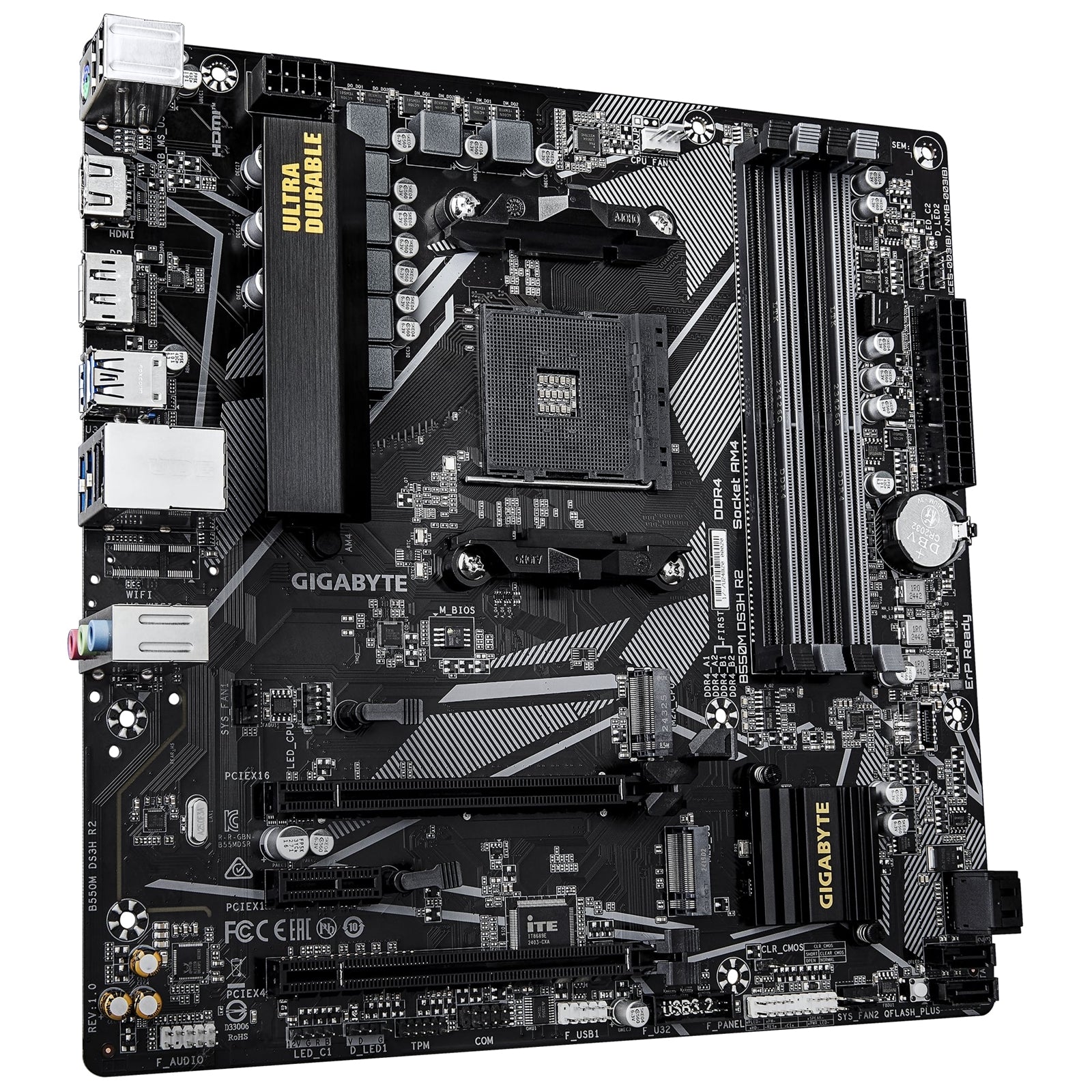 Gigabyte B550M DS3H R2 AMD AM4 Socket Micro ATX Motherboard, Dual Channel DDR4, 4x DIMMS, 2x M.2 slots, including PCIe 4.0 x1