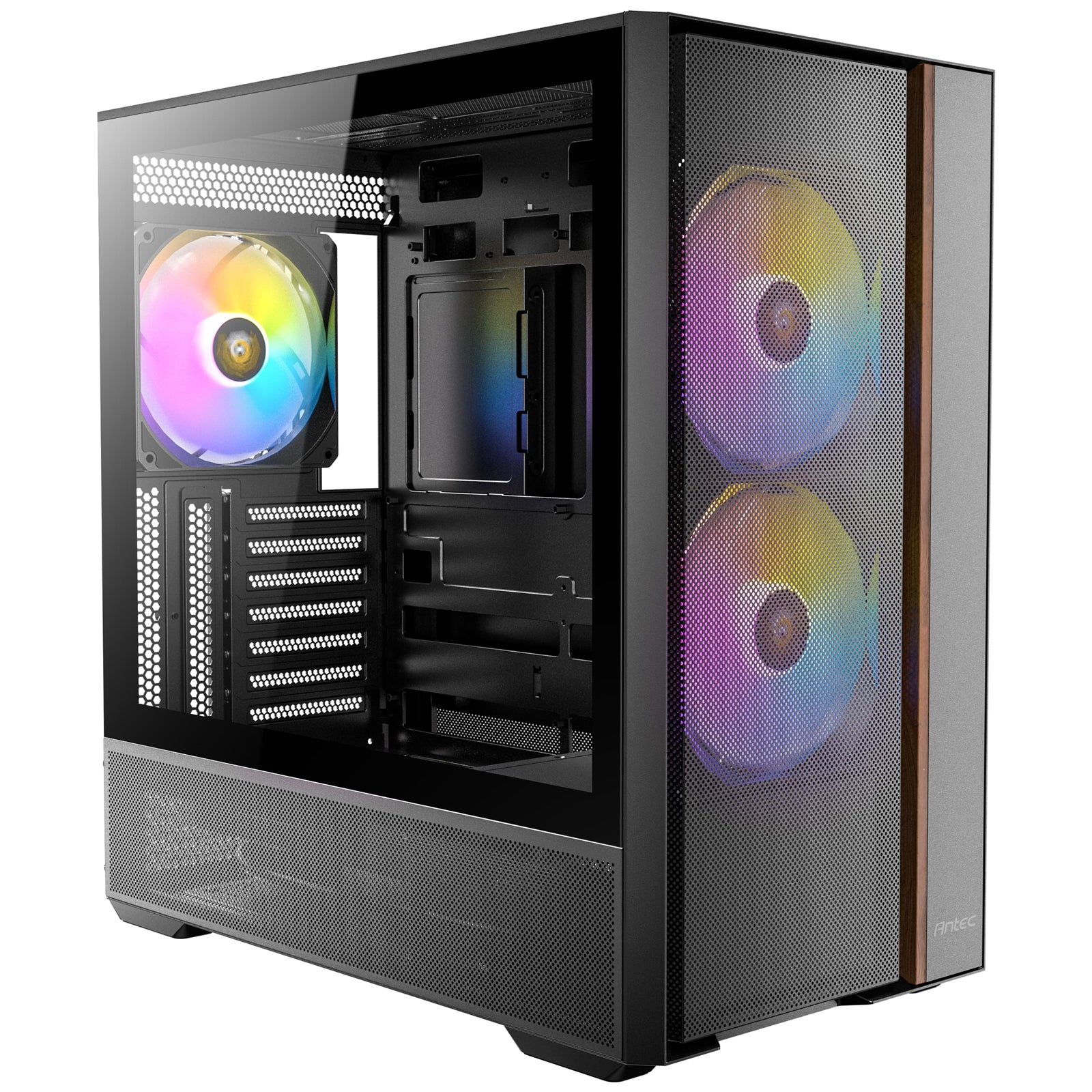Antec FLUX Rear Mid Tower PC Case - Tempered Glass, Steel/Plastic/Wood, 5 PWM Fans, USB-C, ATX/Mirco-ATX/ITX Compatibility