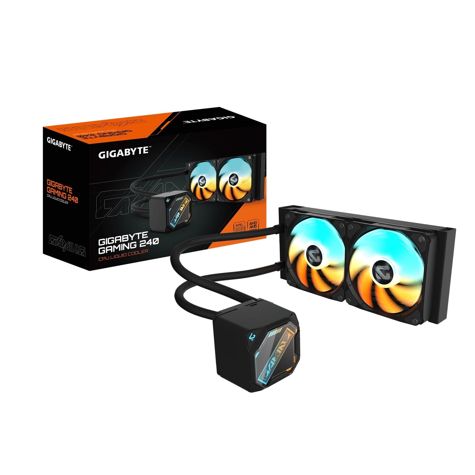 GIGABYTE GP-GIGABYTE Gaming 240 All-in-One Liquid CPU Cooler with 240mm Radiator, ARGB Lighting, Teflon Tubing and Magnetic Rotating Cover