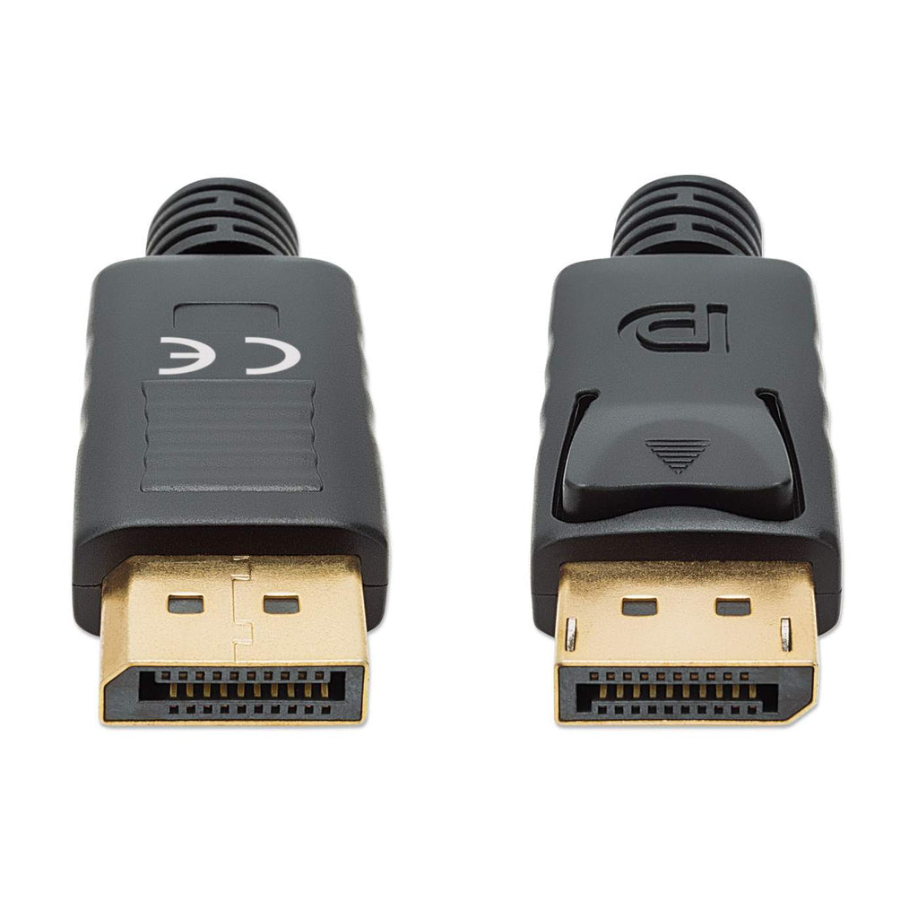 Manhattan DisplayPort 1.4 Cable, 8K@60hz, 3m, PVC Cable, Male to Male, With Latches, Fully Shielded, Black, Lifetime Warranty