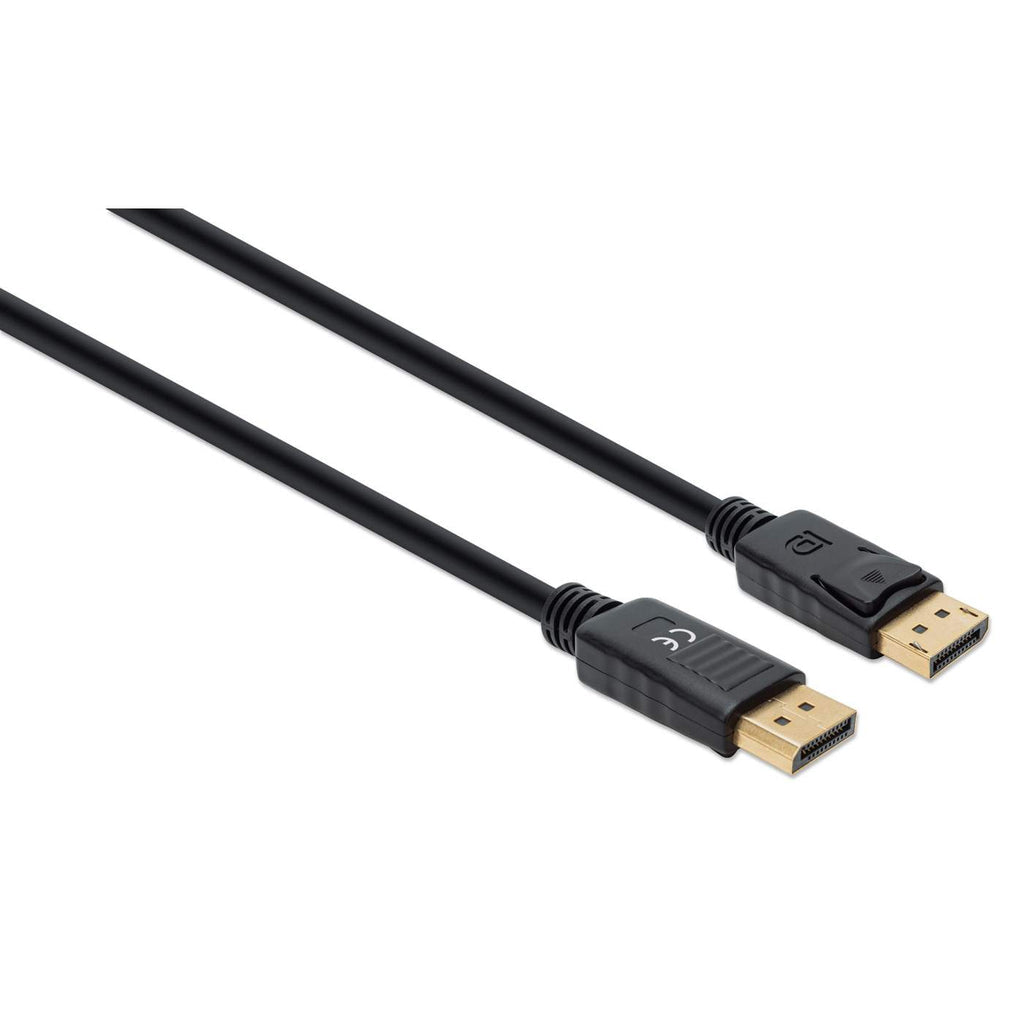 Manhattan DisplayPort 1.4 Cable, 8K@60hz, 3m, PVC Cable, Male to Male, With Latches, Fully Shielded, Black, Lifetime Warranty