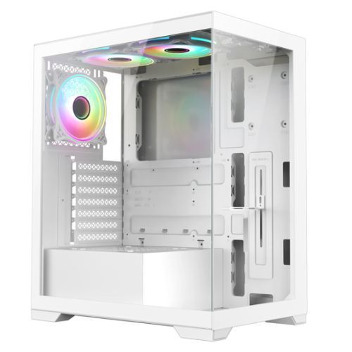 Vida Vetro White ARGB Gaming Case w/ Glass Front & Side, ATX, 3x ARGB PWM Fans, 6-Port ARGB Fan Hub & Remote Control