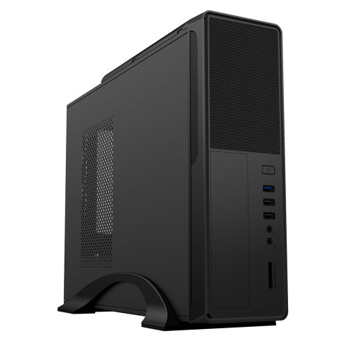 CiT S014B Micro ATX Slim Desktop Case, 300W PSU, Mesh Front, 80mm Fan, Card Reader, USB 3.0, Black
