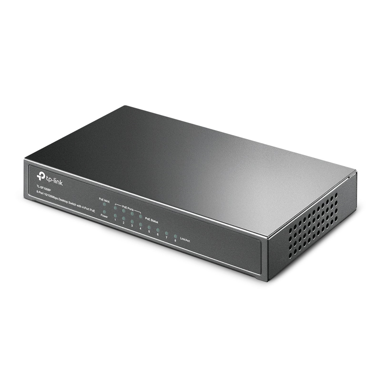 TP-LINK (TL-SF1008P) 8-Port 10/100Mbps Unmanaged Desktop Switch, 4-Port PoE+, Steel Case
