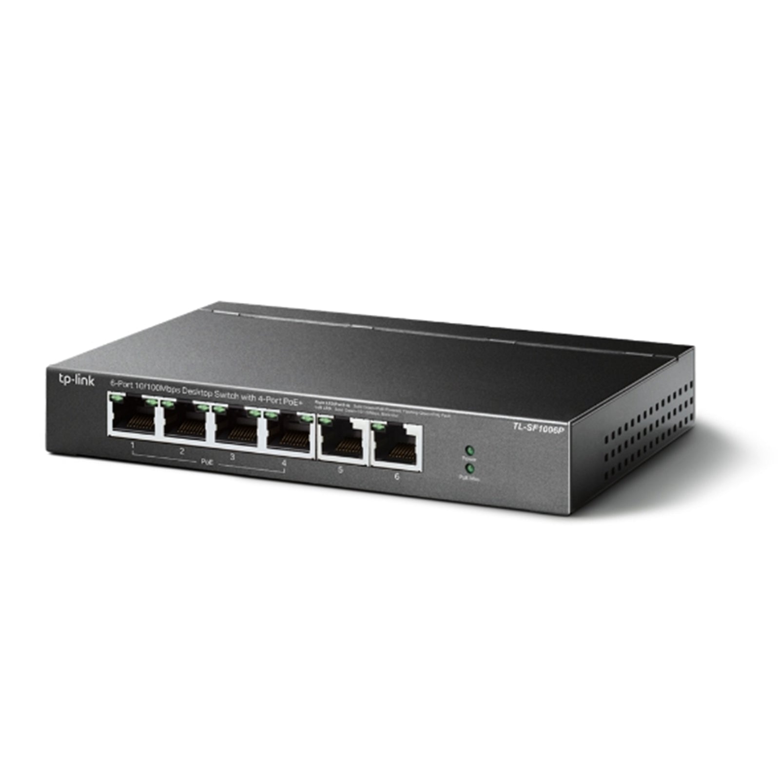 TP-LINK (TL-SF1006P) 6-Port 10/100 Unmanaged Desktop Switch, 4 Port PoE+, Steel Case