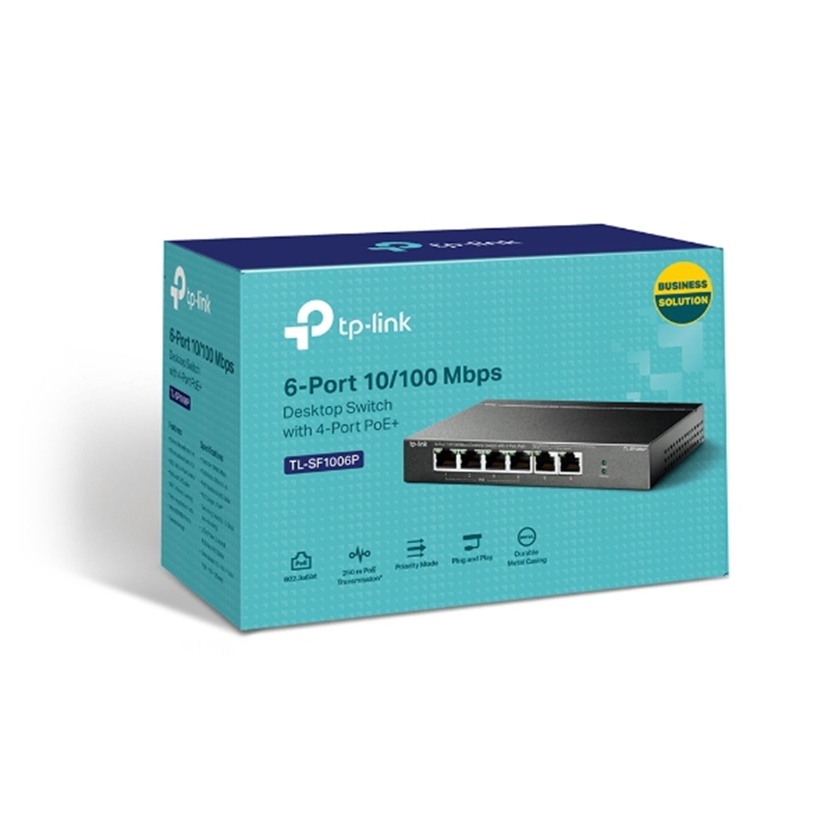 TP-LINK (TL-SF1006P) 6-Port 10/100 Unmanaged Desktop Switch, 4 Port PoE+, Steel Case