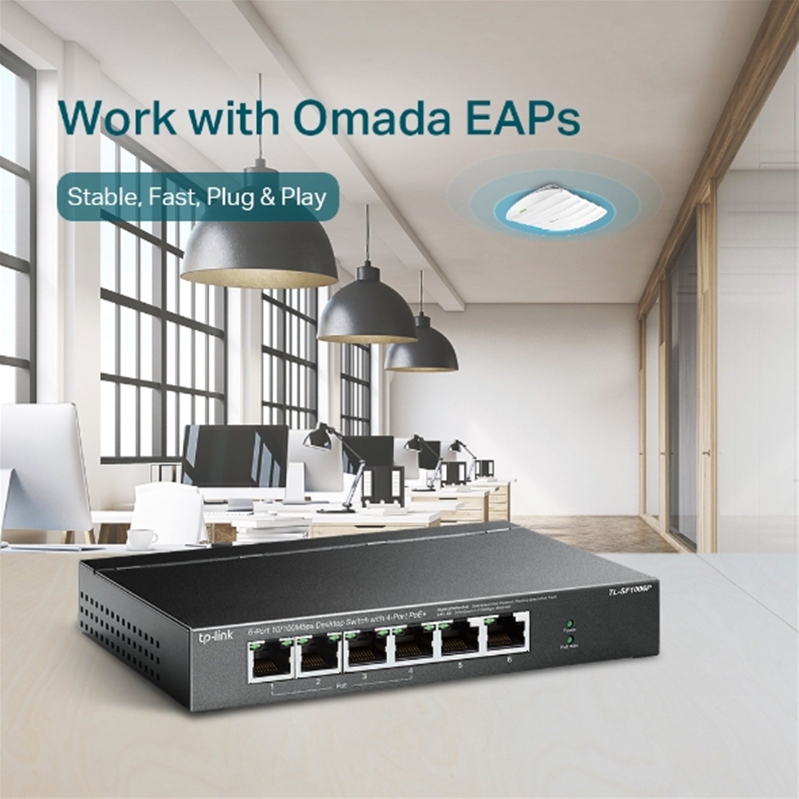 TP-LINK (TL-SF1006P) 6-Port 10/100 Unmanaged Desktop Switch, 4 Port PoE+, Steel Case