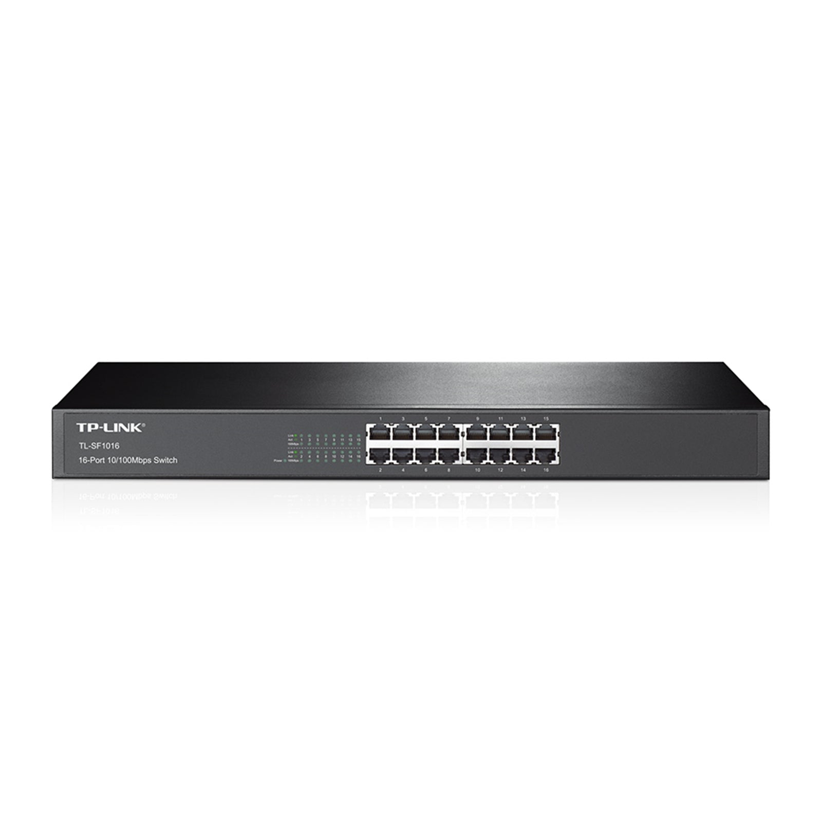 TP-LINK (TL-SF1016) 16-Port 10/100Mbps Unmanaged Rackmount Switch, 19-inch Steel Case