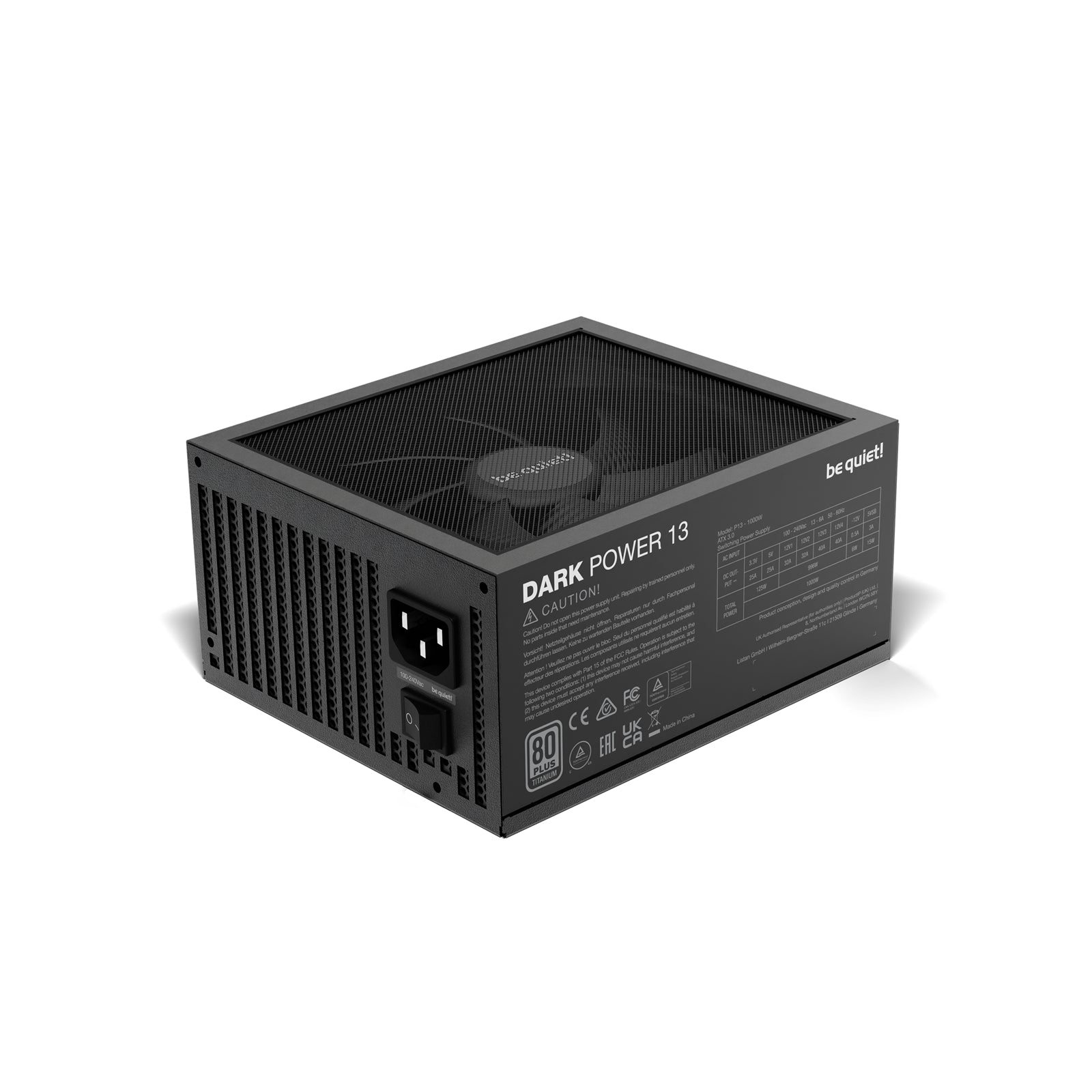be quiet! Dark Power 13, 1000W Fully Modular, 80 PLUS Titanium, Quad Rail, 83.3A, 135mm Fan, ATX 3.0 PSU