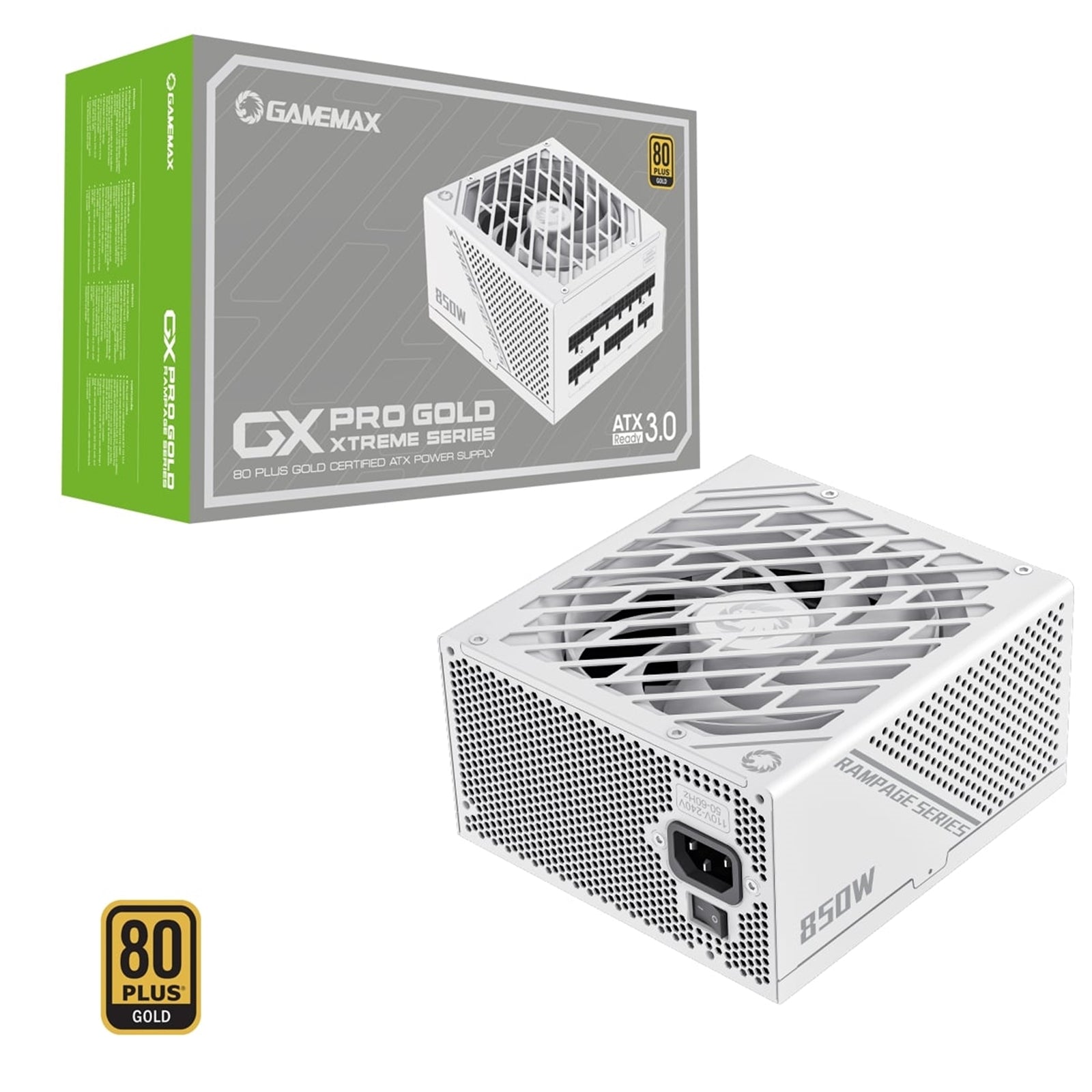GAMEMAX GX-850 Pro Modular 80 Plus Gold ATX3.0 PCIe 5.0 PSU With 135mm FDB Fan, White