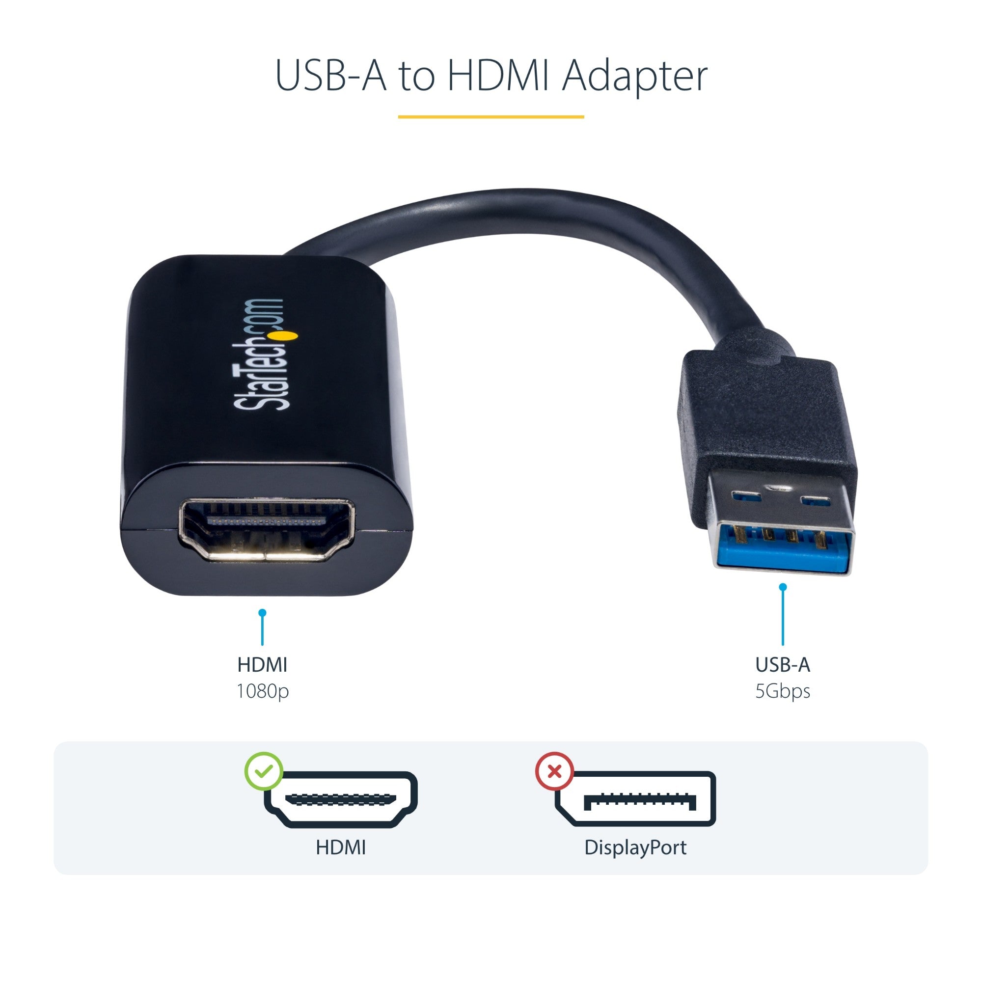 StarTech.com USB 3.0 to HDMI Adapter, USB to HDMI Monitor Converter for Windows, 1080P (no support for macOS/ChromeOS/Linux)