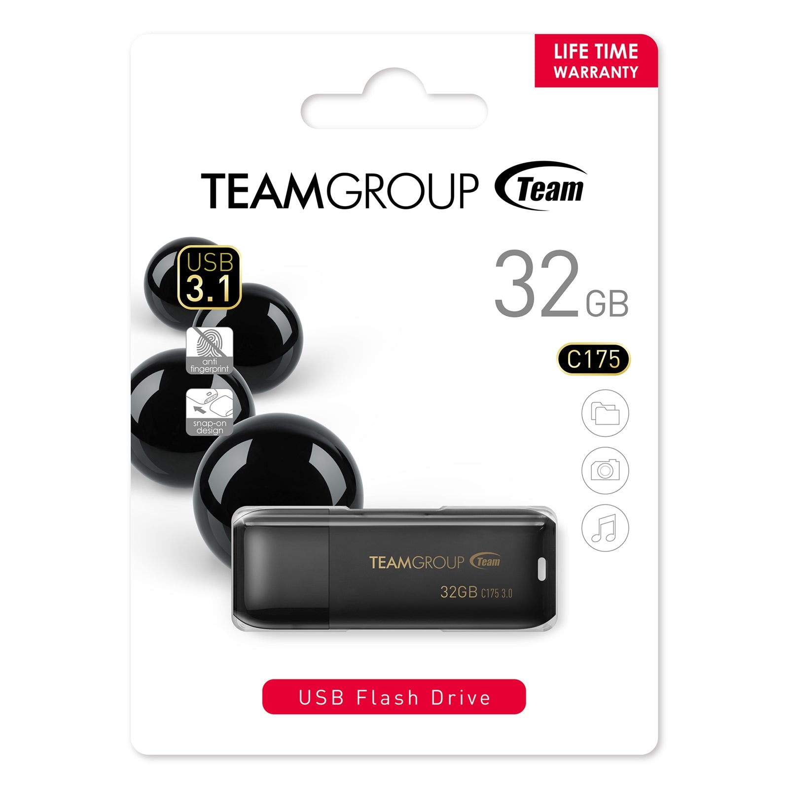 Team C175 32GB USB 3.1 Black USB Flash Drive