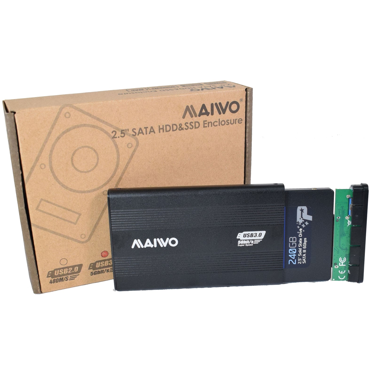 Maiwo 2.5 Inch External Hard Drive Enclosure, USB 3.0, 5Gbps, Black, For SATA III HDD/SSD